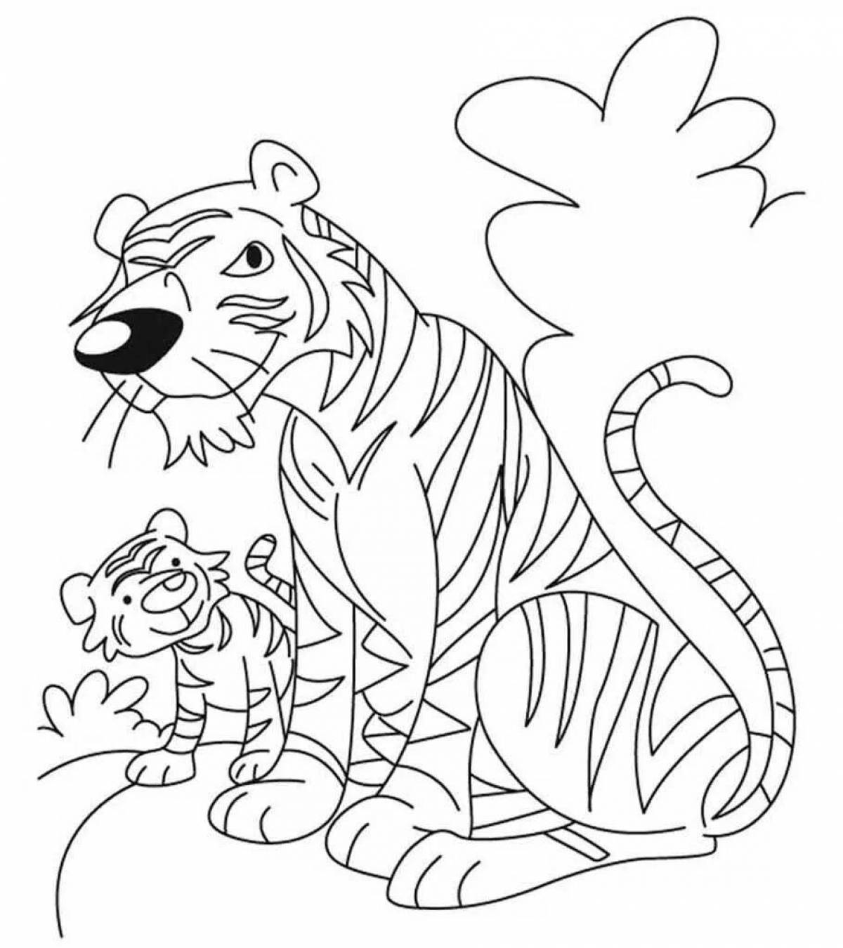 Fancy tigress with cub coloring book