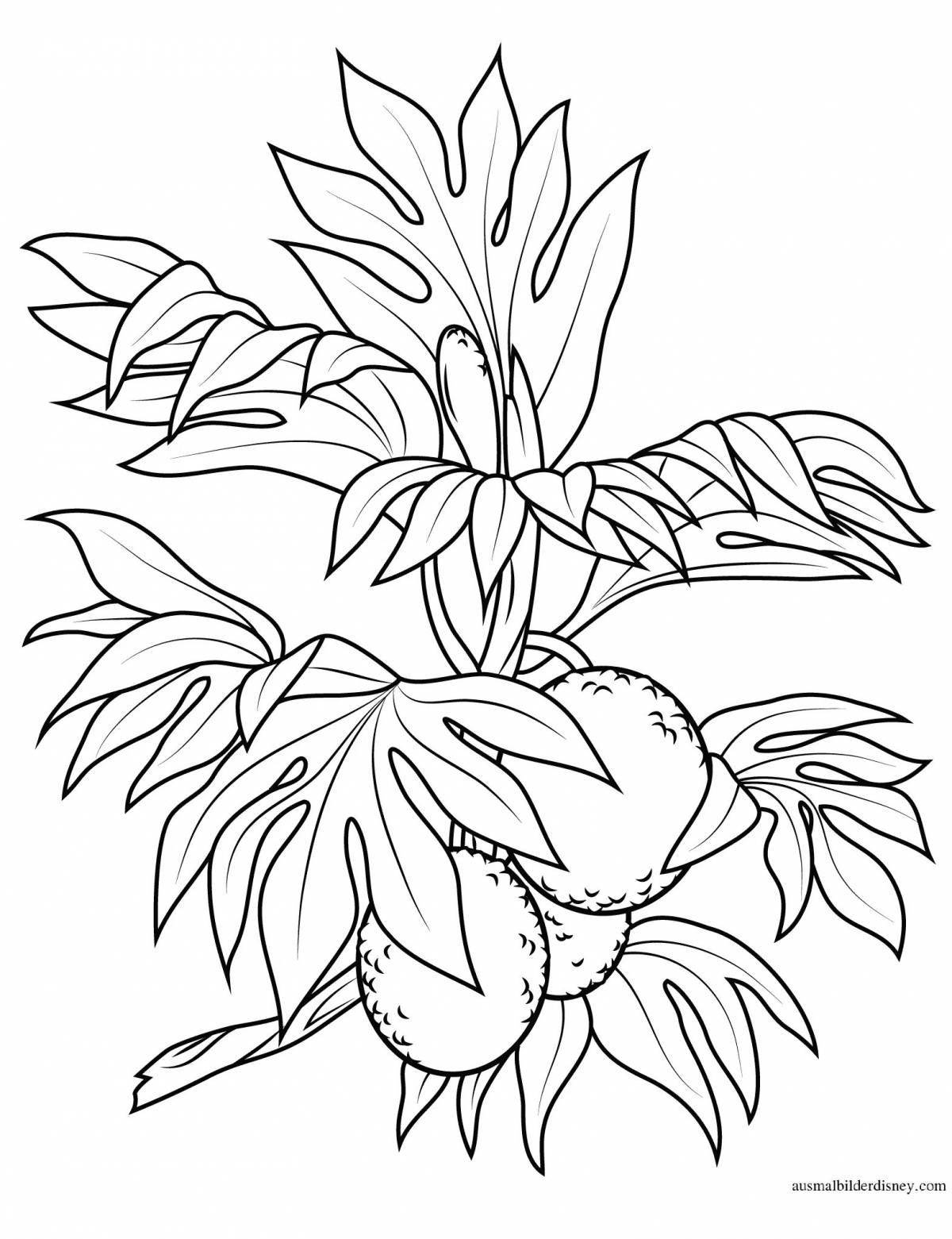 Amazing wolf and bast plant coloring page