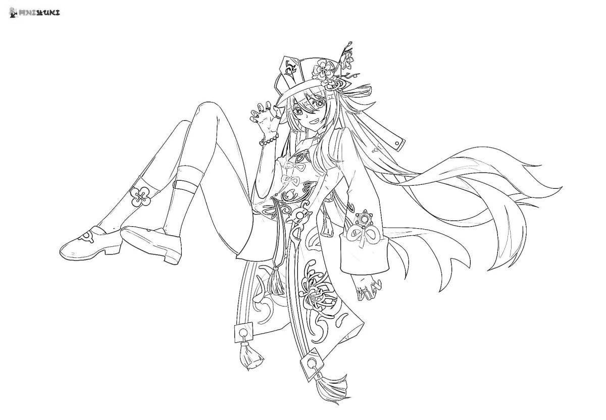 Adorable chibi hu tao coloring page