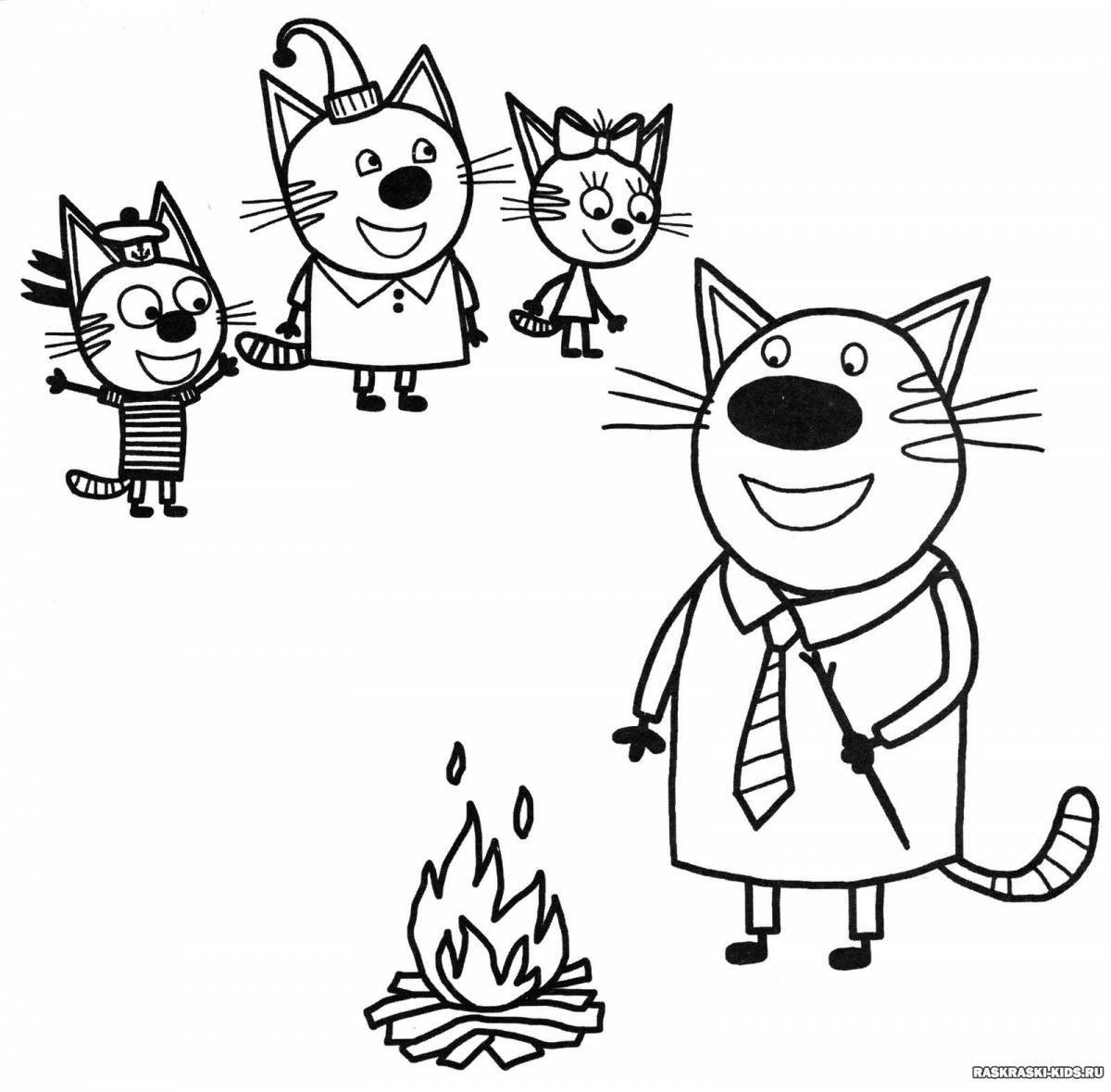 Colorful three cats coloring page