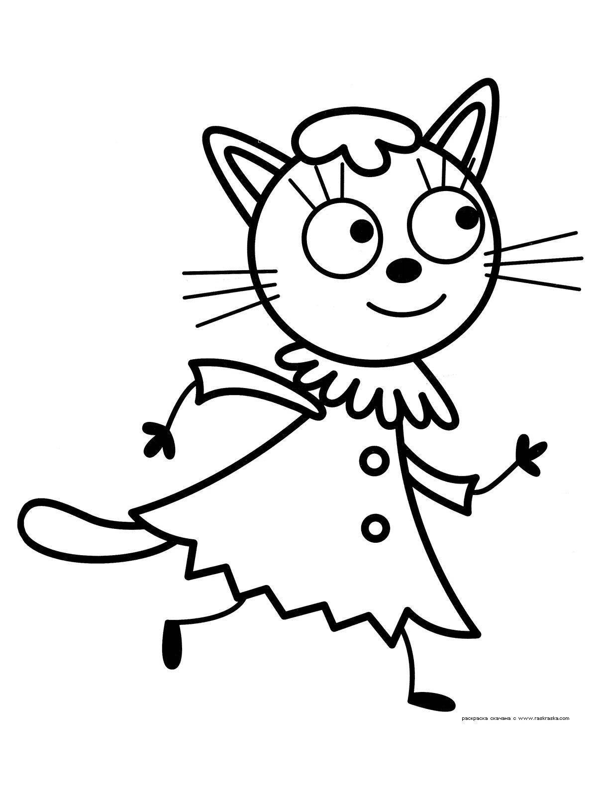 Animated three cats coloring page