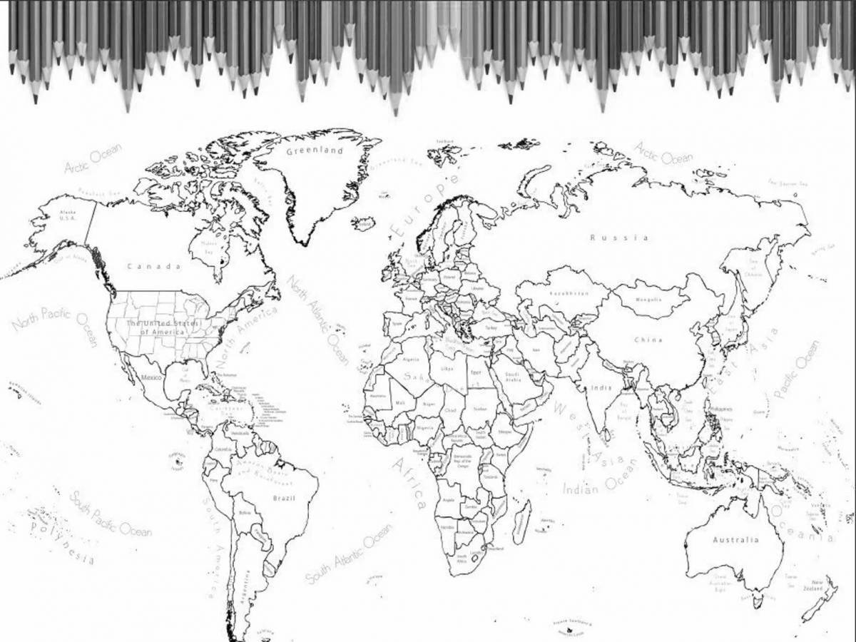 Раскраска карта мира скачать, распечатать или рисовать онлайн