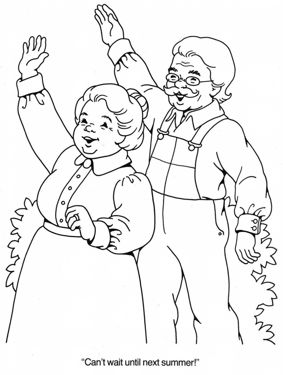 Coloring book smiling grandparents