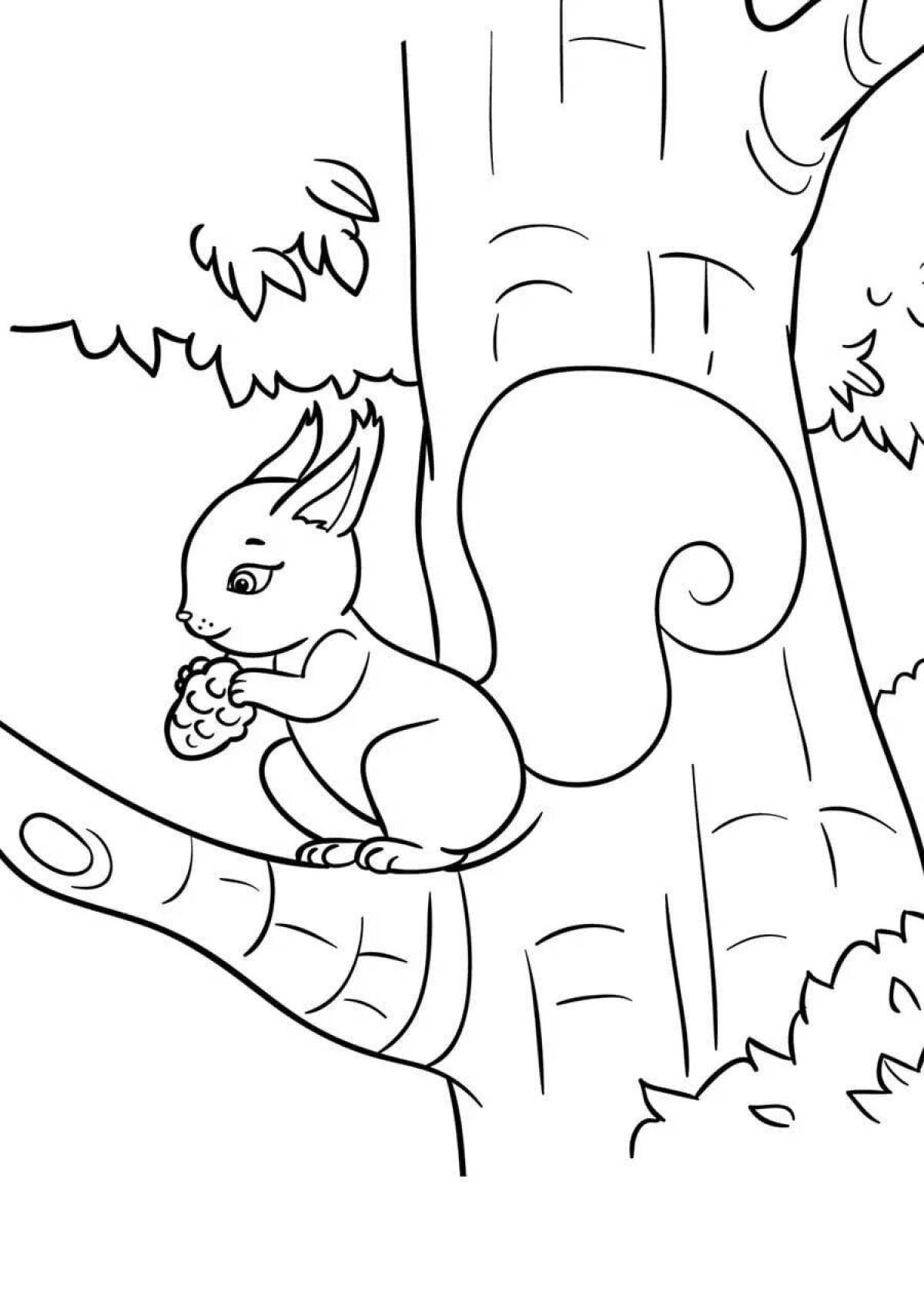 Coloring book playful squirrel