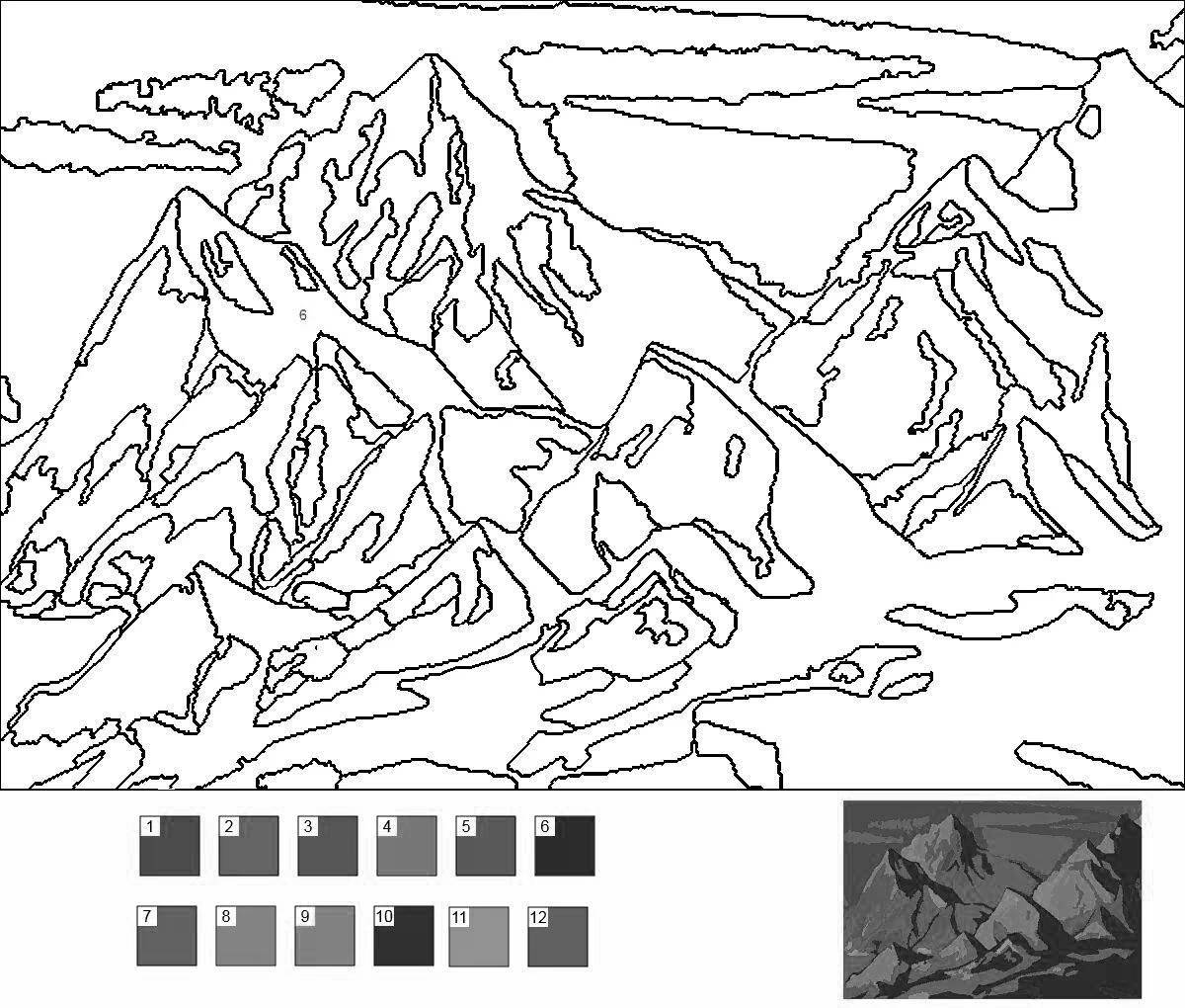 Majestic mountain coloring by numbers