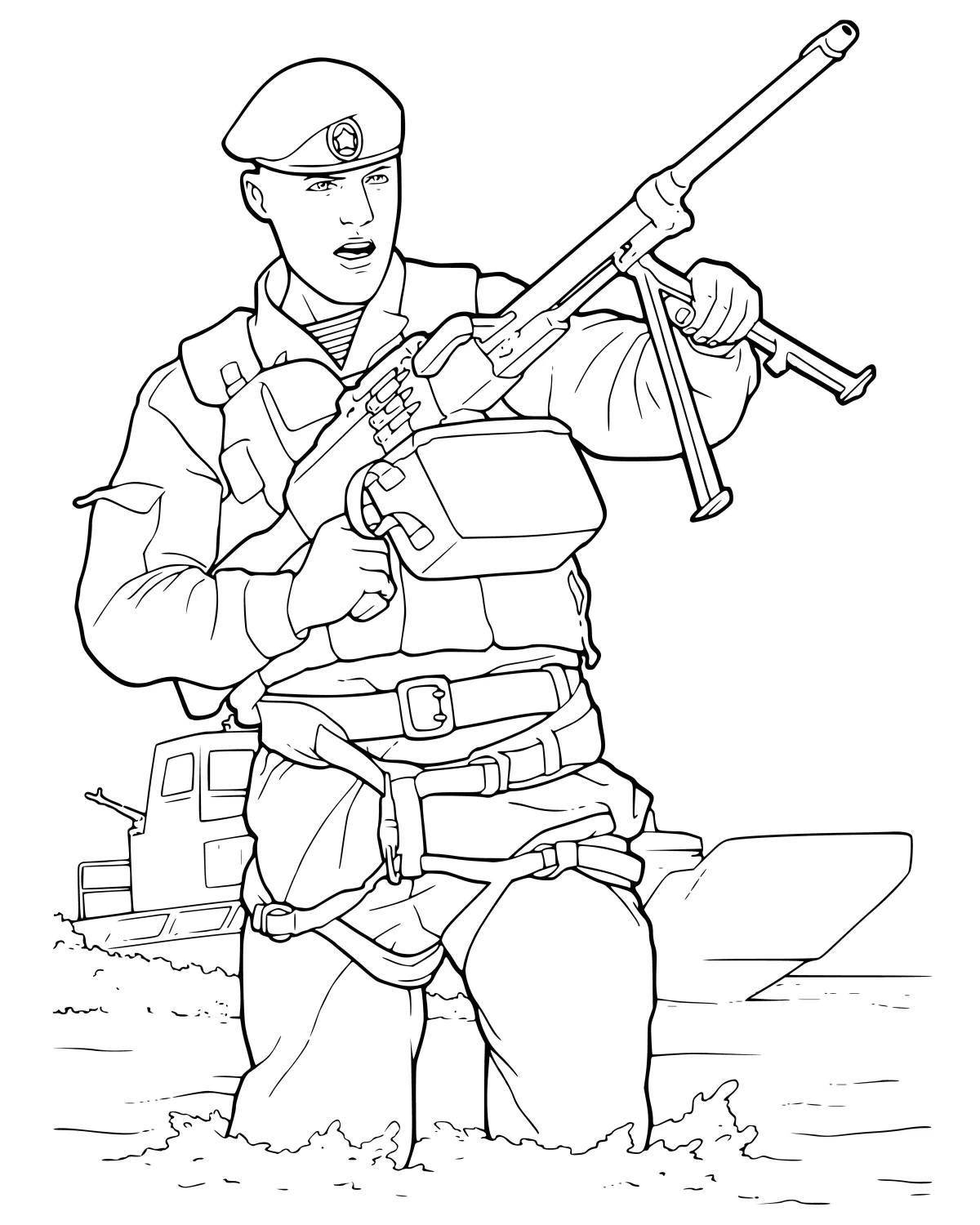 Playful infantry coloring page for toddlers