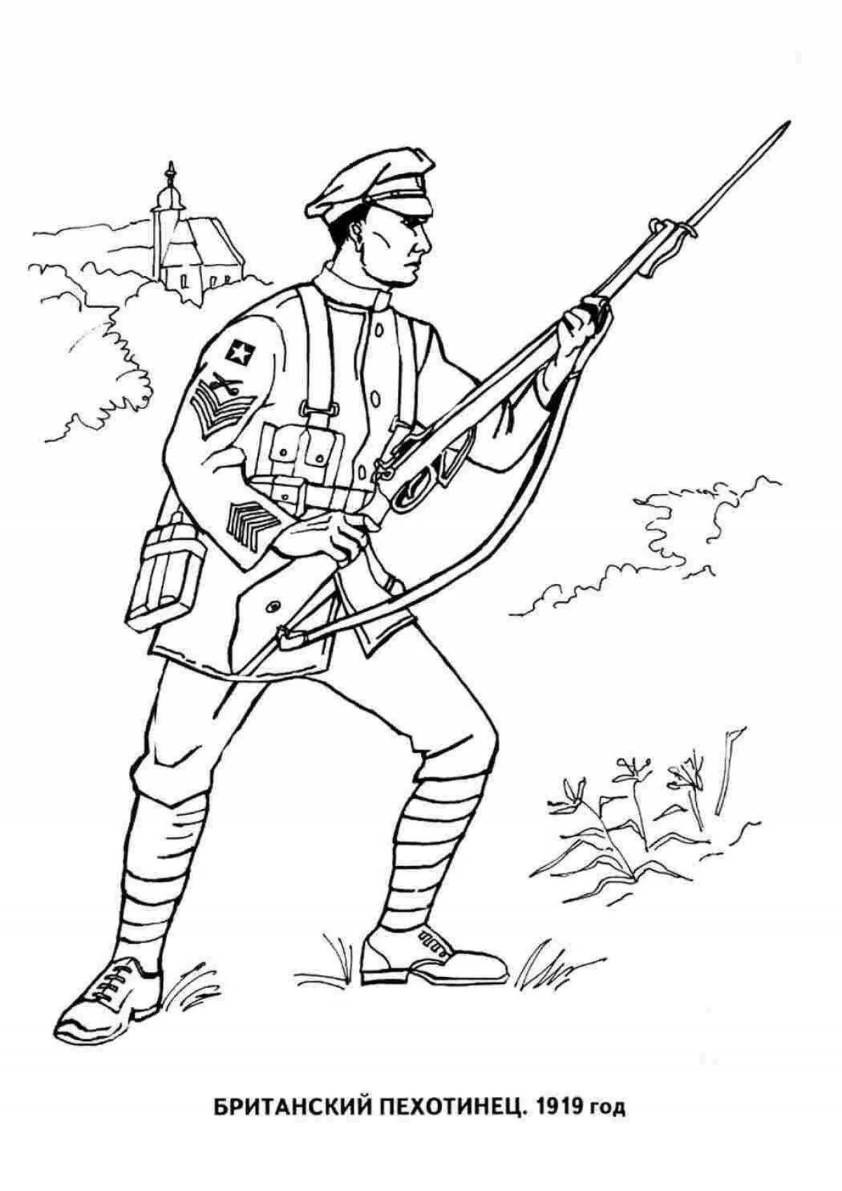 Funny infantry coloring for schoolchildren