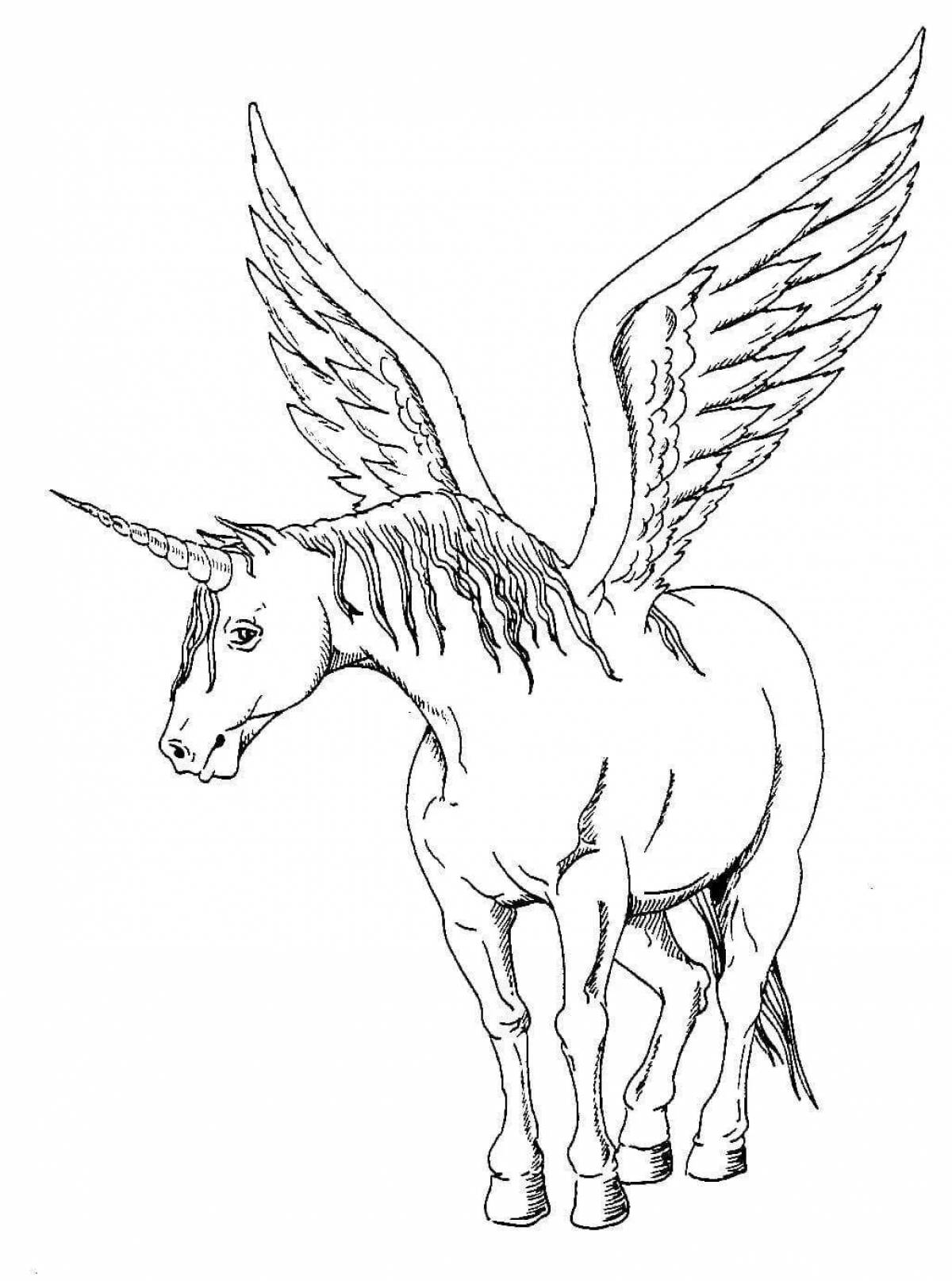 Shiny coloring unicorn with wings