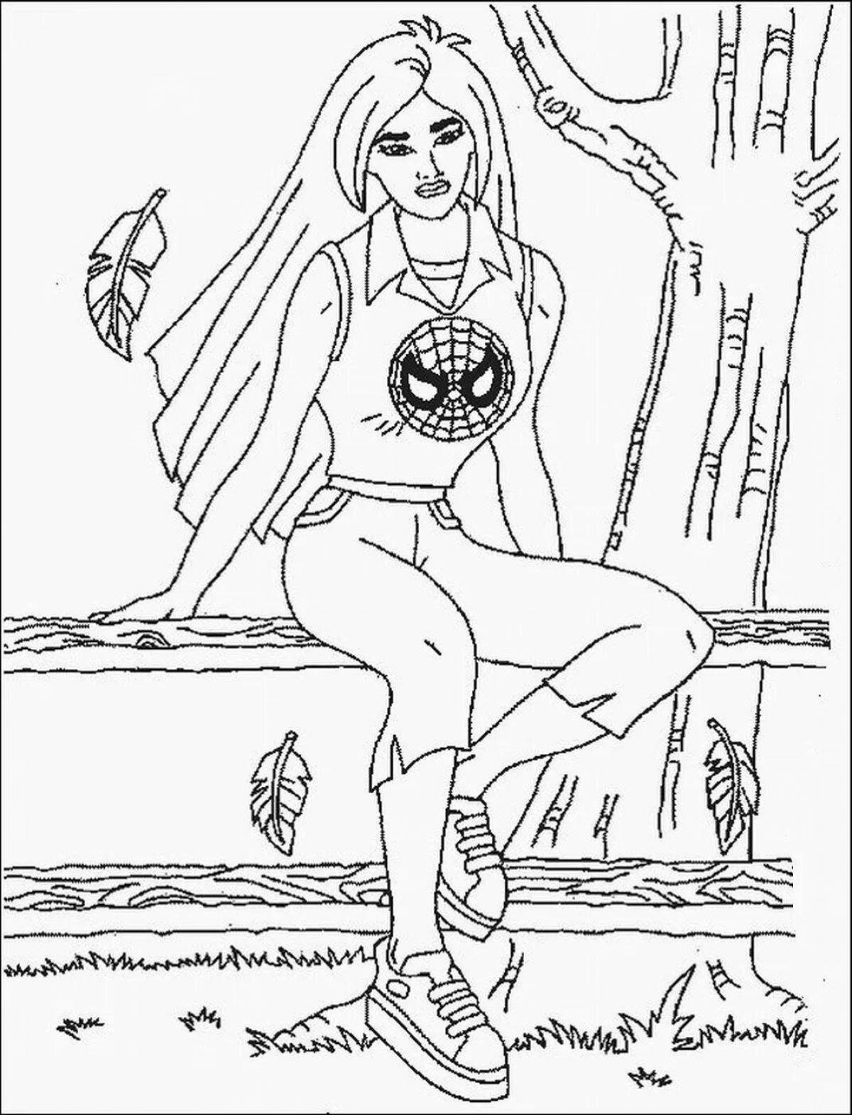 Spiderman gorgeous girl coloring page