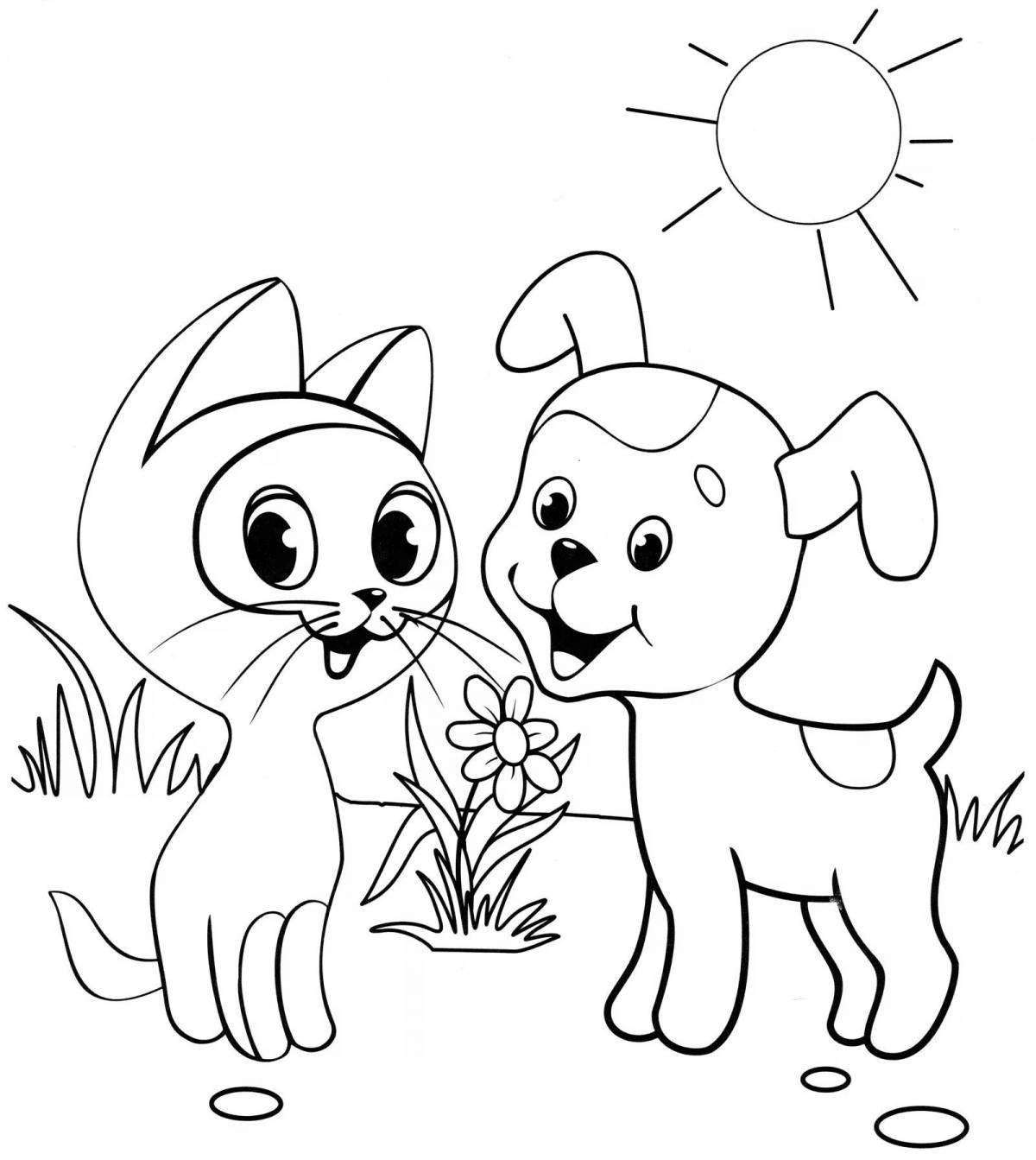Adorable cat and puppy coloring book