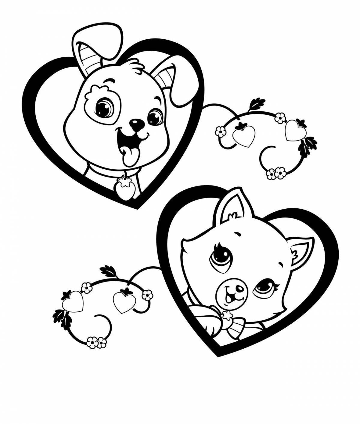 Joyful cat and puppy coloring page