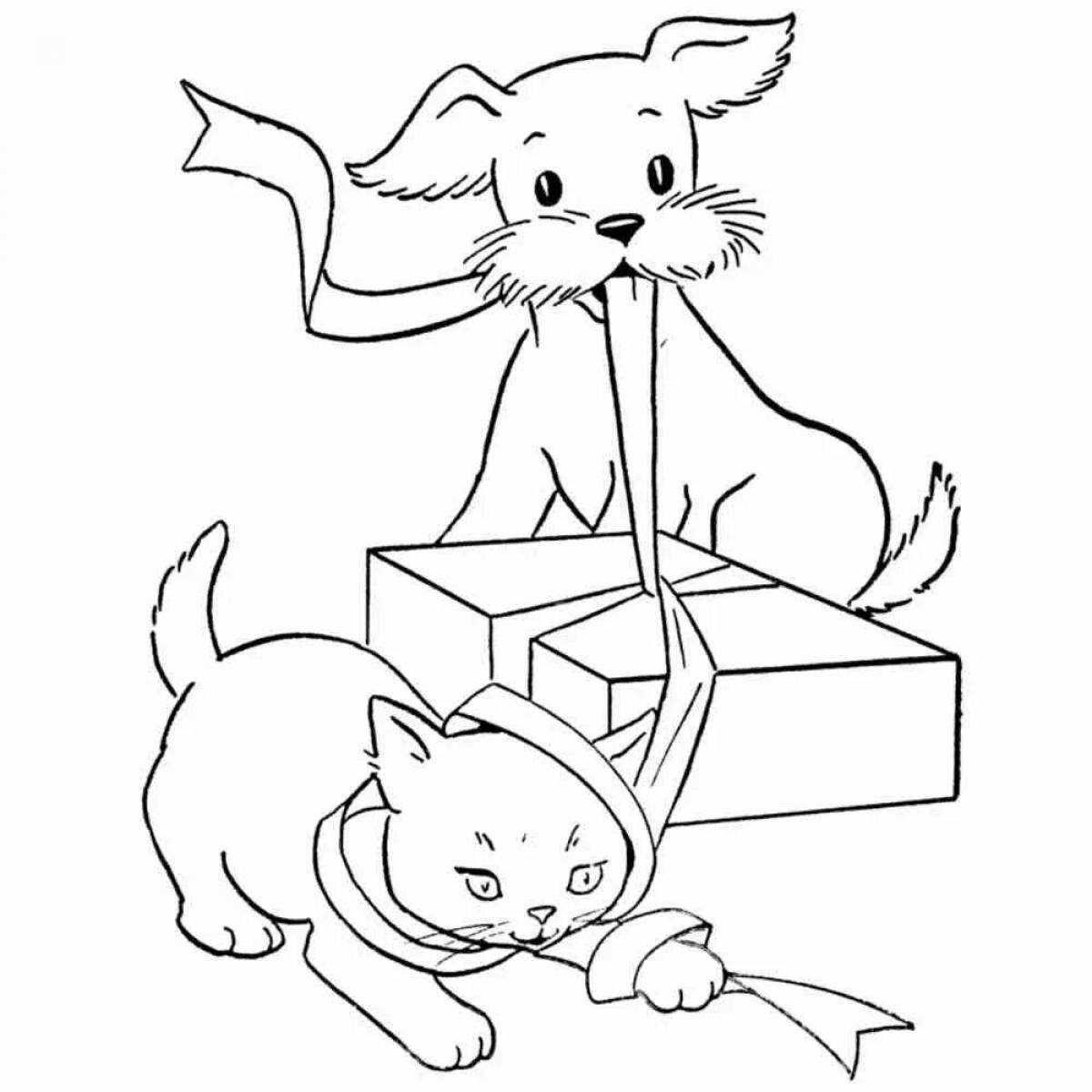Cute cat and puppy coloring page