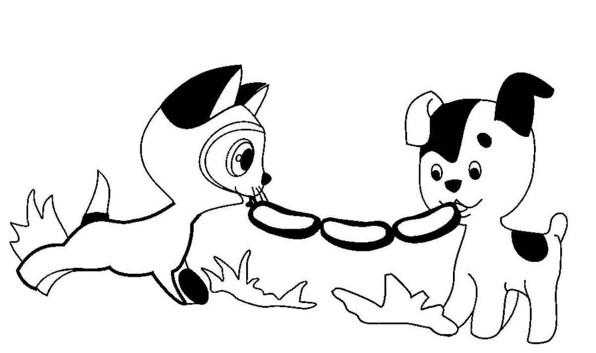 Coloring page adorable cat and puppy