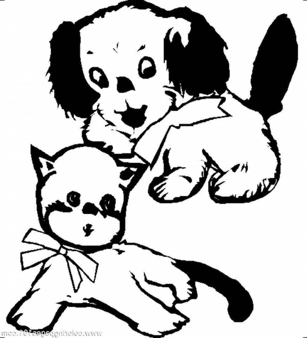 Раскраска кошка и щенок