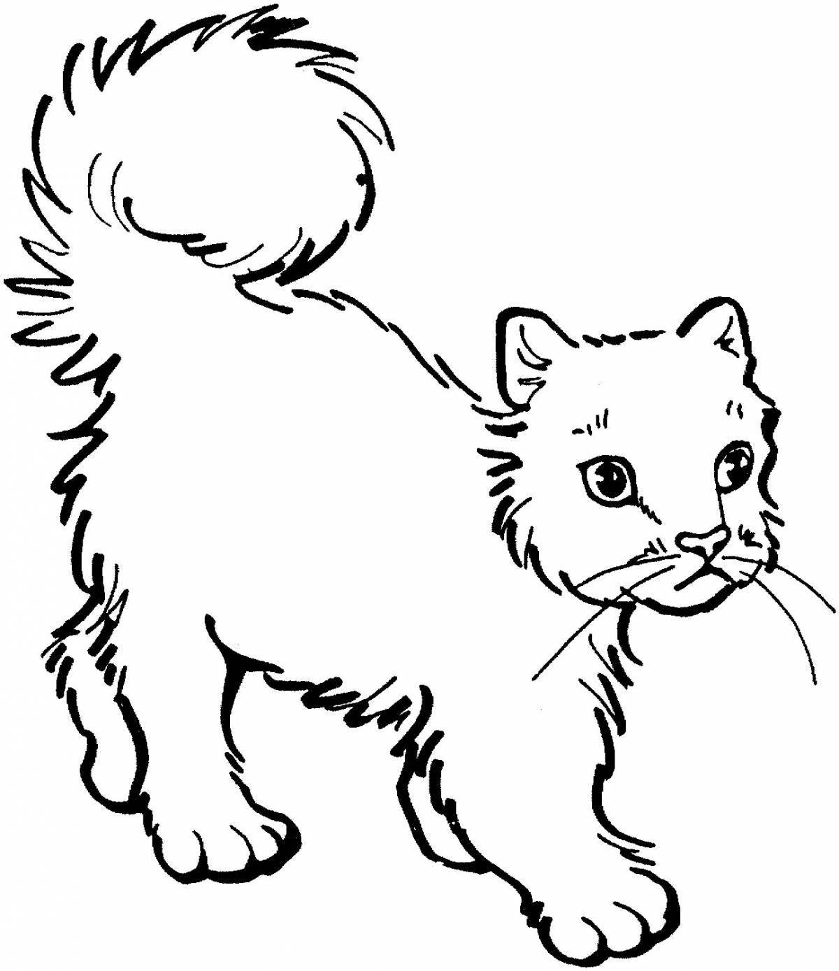 Coloring page inquisitive cat and puppy