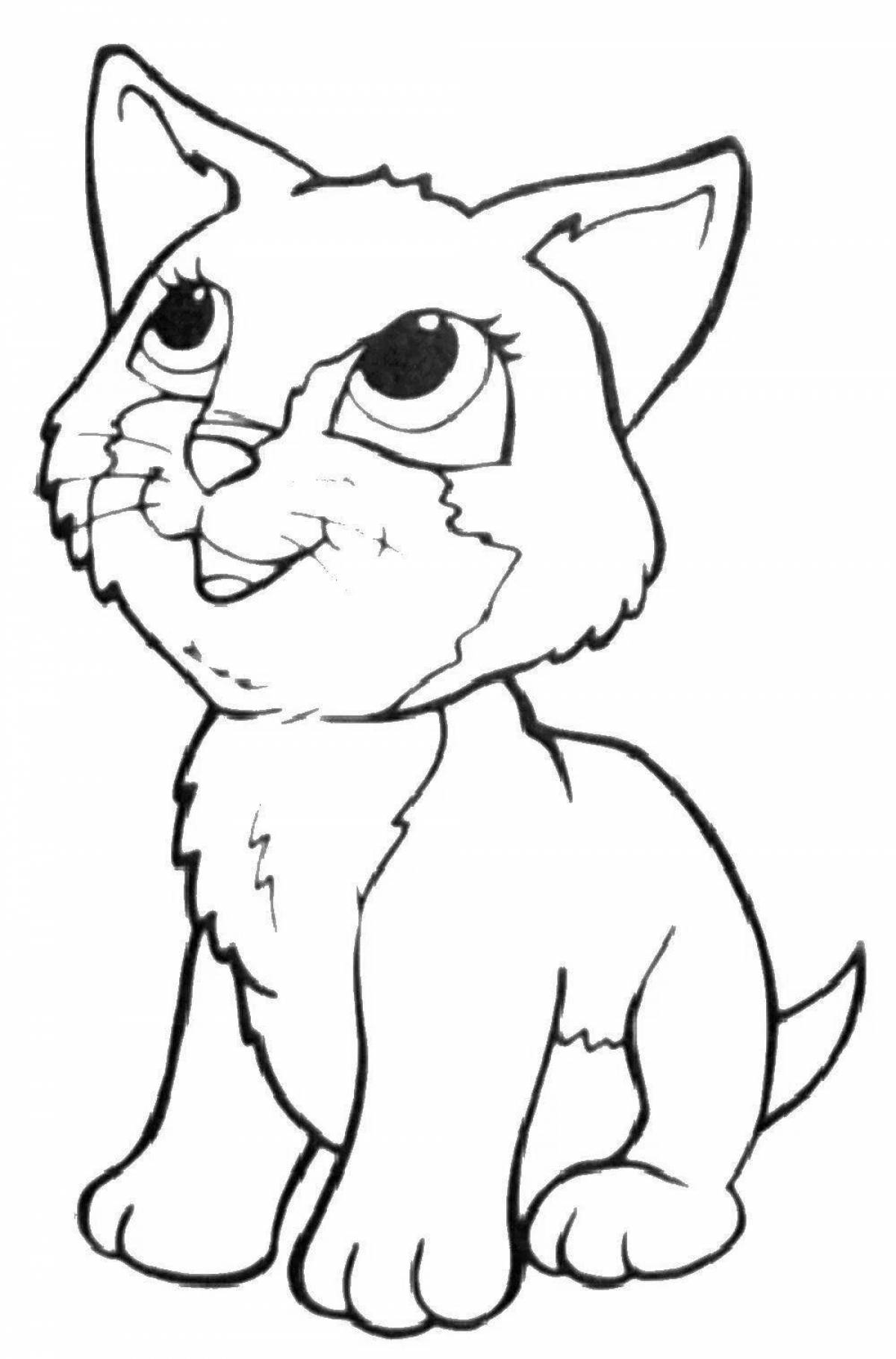 Coloring page affectionate cat and puppy