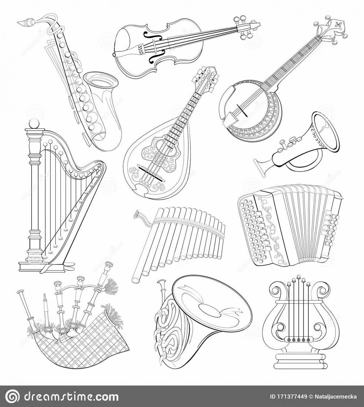 Radiant coloring page musical instrument