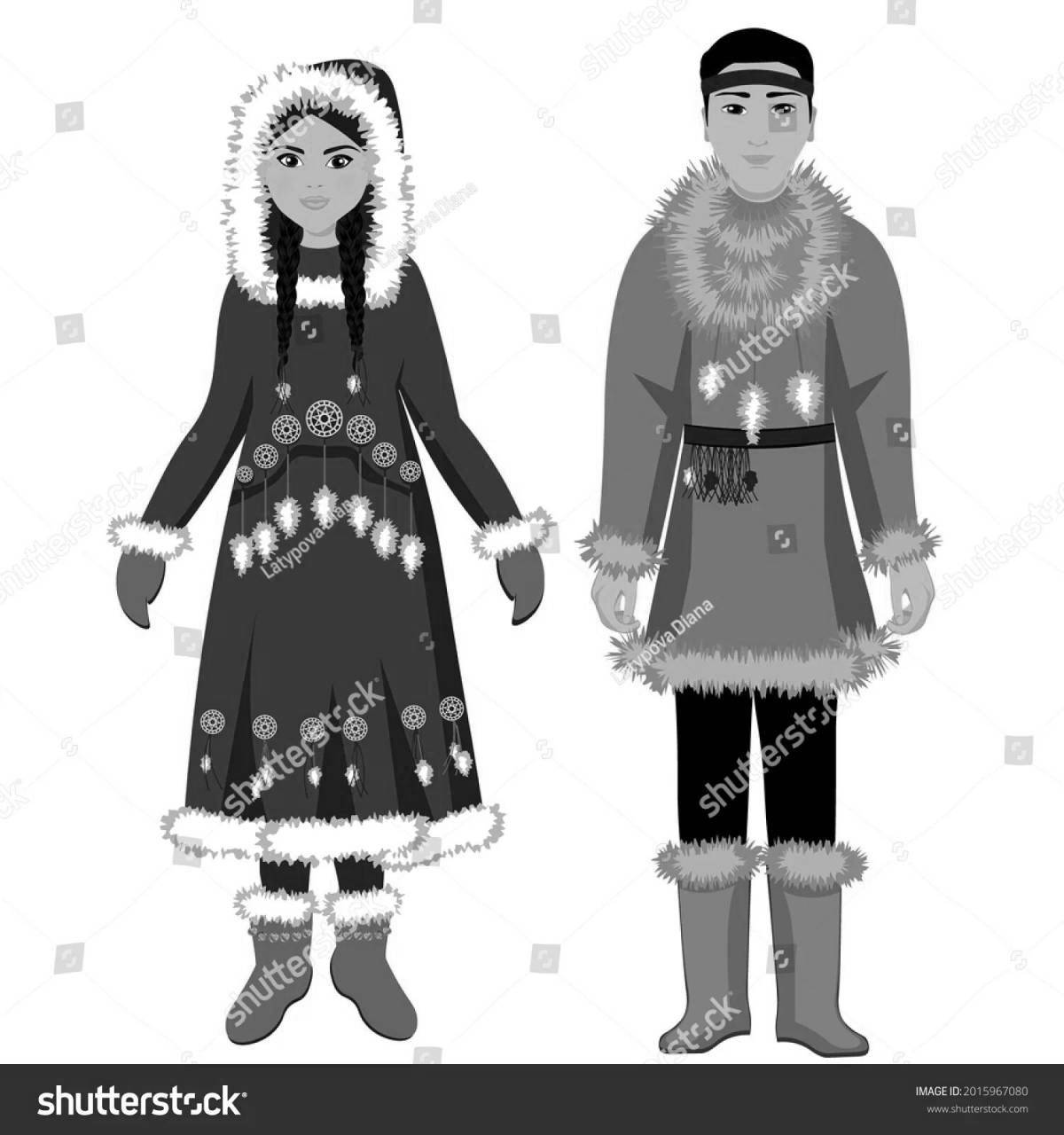 Яркая чукотская раскраска национальный костюм