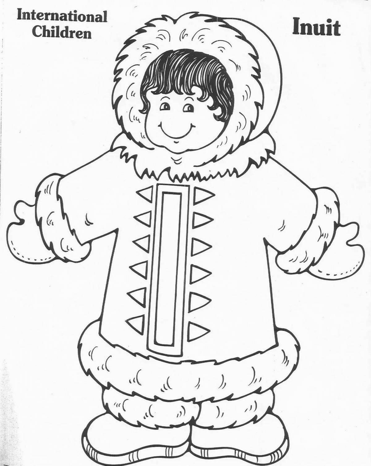 Coloring page bold Chukchi national costume