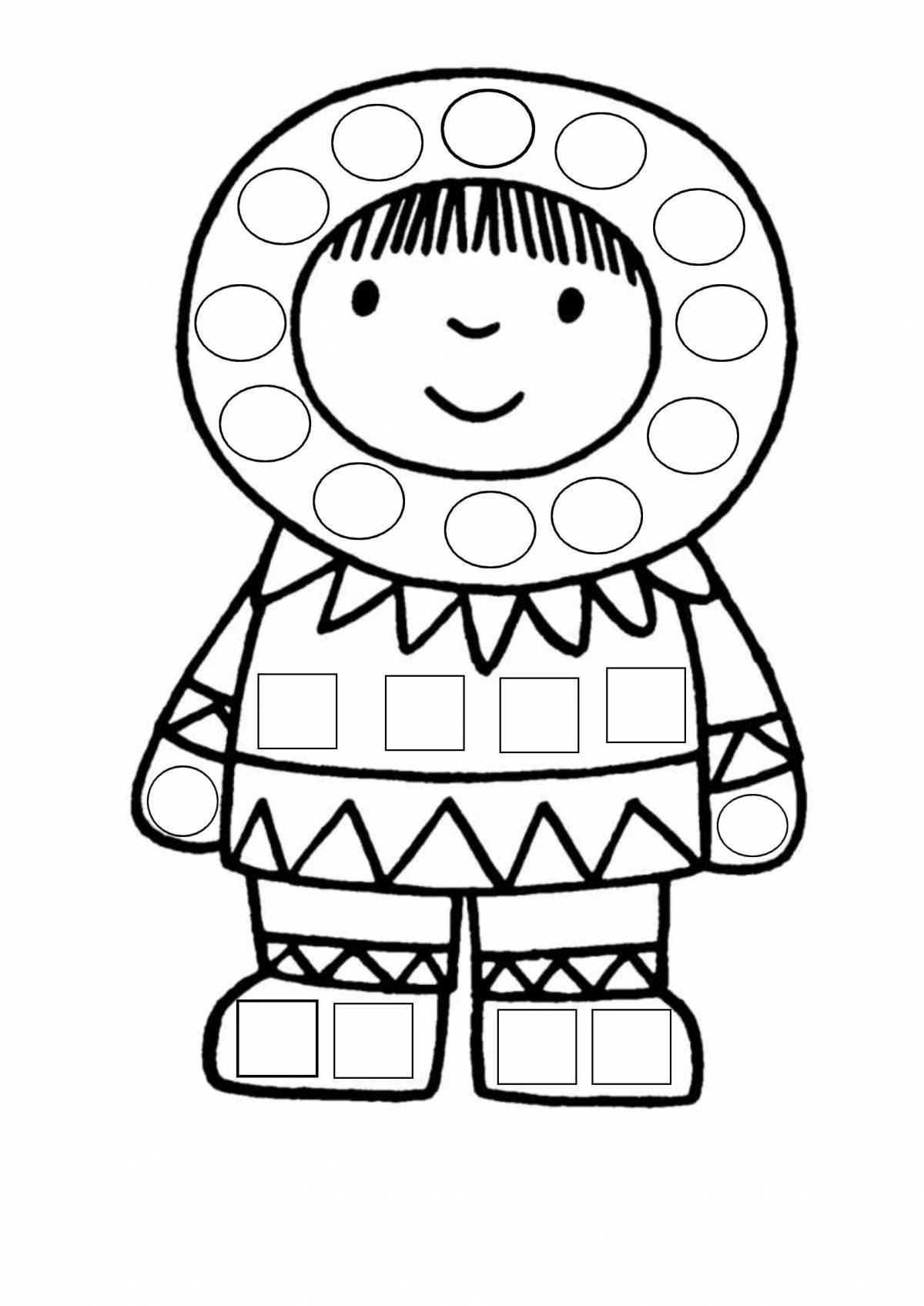 Coloring page decorated Chukchi national costume