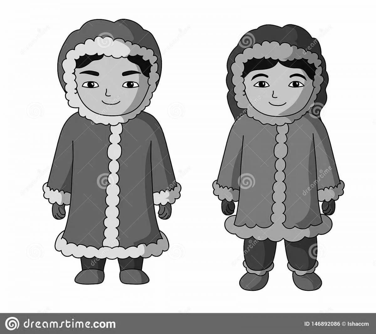 Coloring page elegant Chukchi national costume