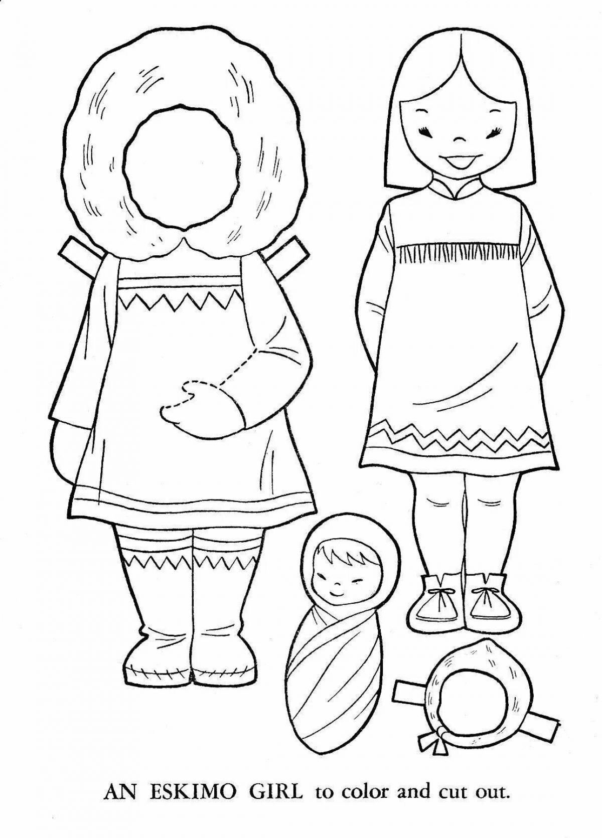 Coloring page elegant Chukchi national costume