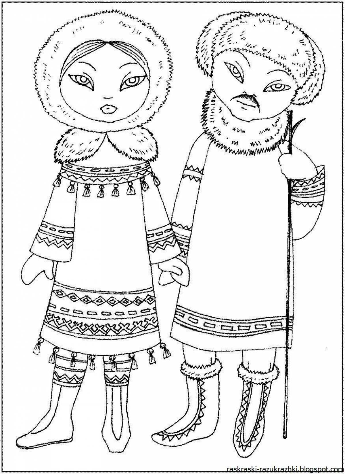 Coloring page playful Chukchi national costume