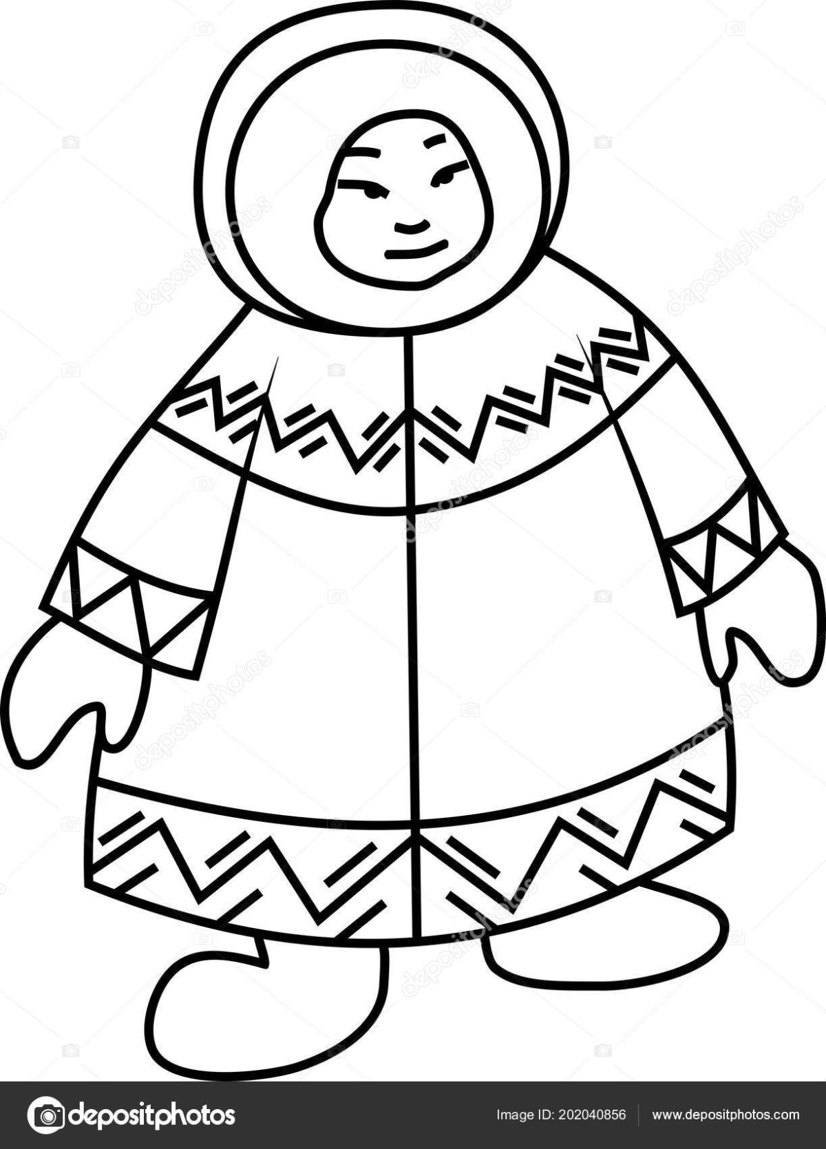 Coloring page inviting Chukchi national costume