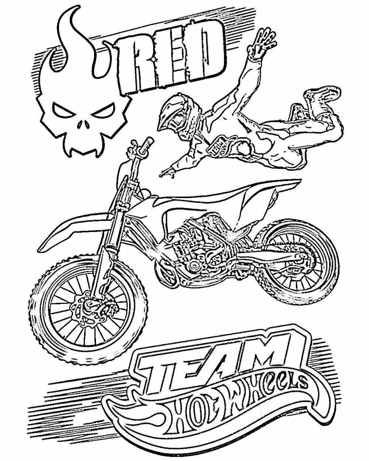 Coloring page happy motorcycle hot wheels