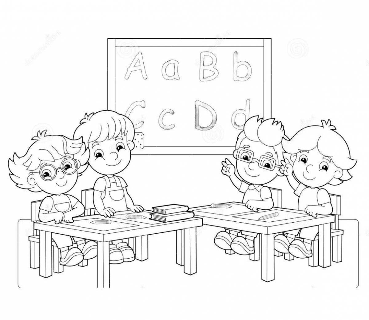 рисунок дети в школе за партами