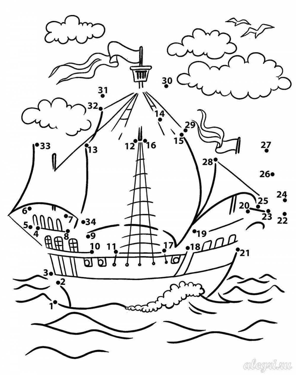 Пароход по цифрам. Рисунок по цифрам кораблик. Для детей раскраска по цифрам корабли. Корабль по точкам. Корабль по точкам с цифрами.