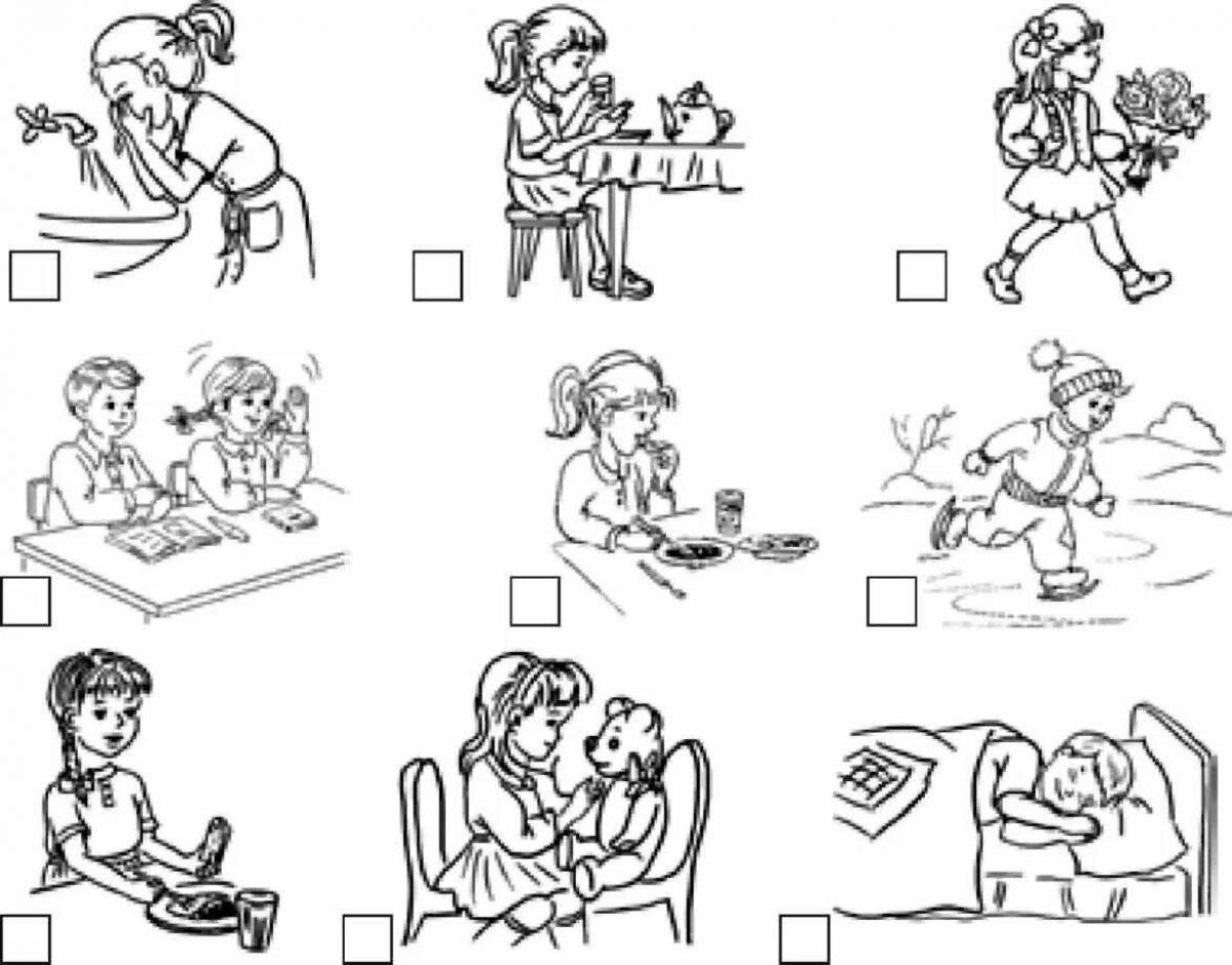 Coloring page of daily activities