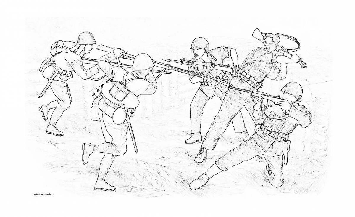 Resolute soldiers in war coloring page