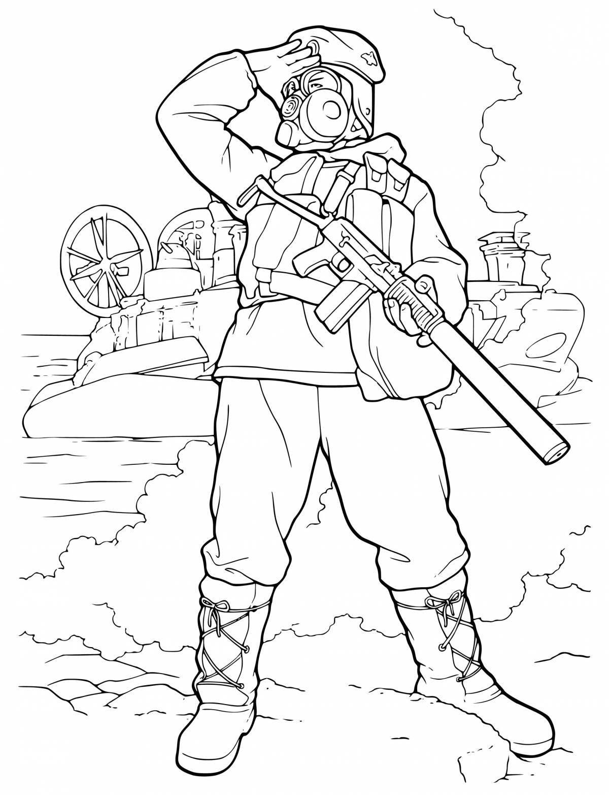 Relentless troops at war coloring page