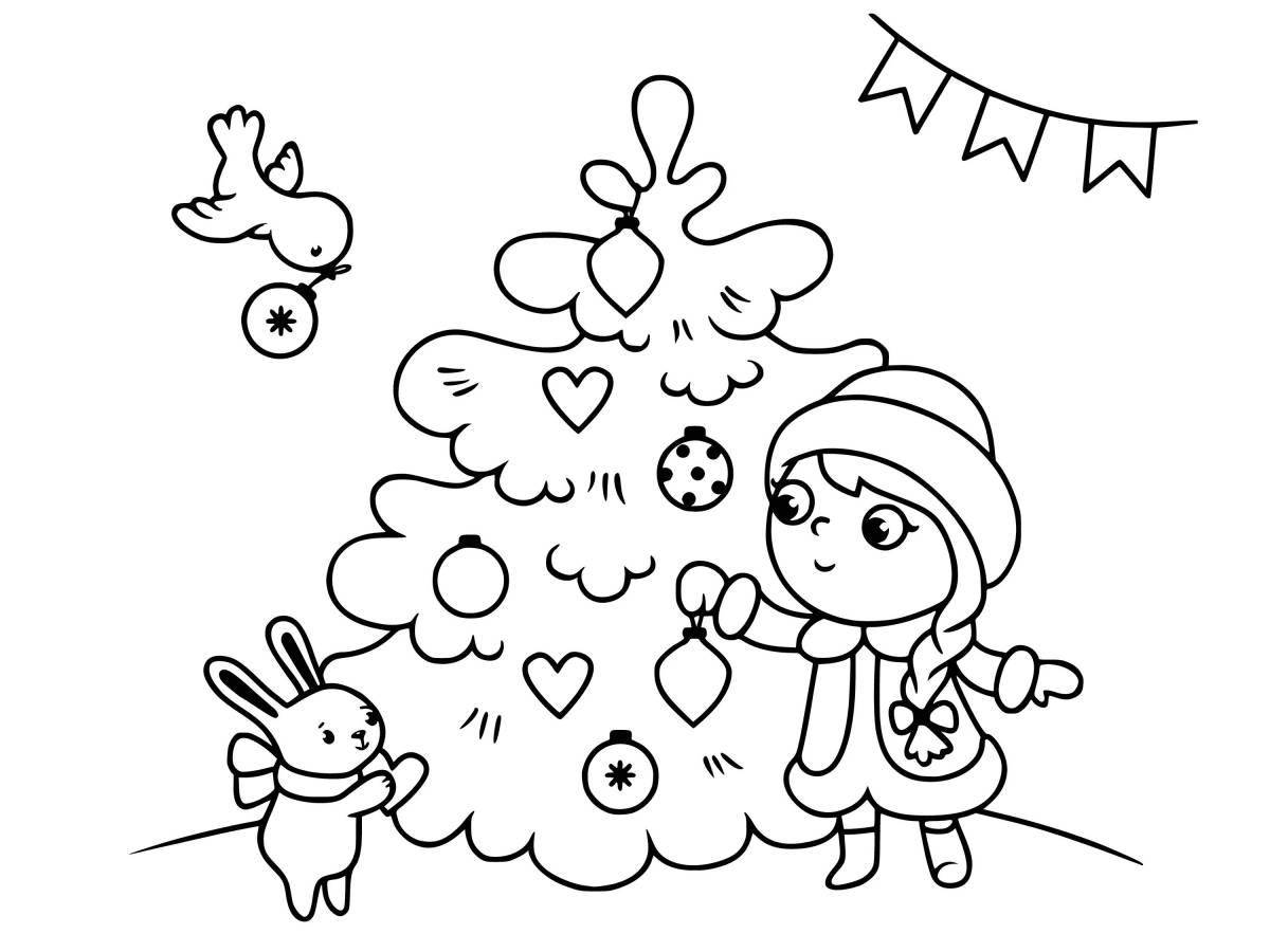 Coloring page nice hare and tree