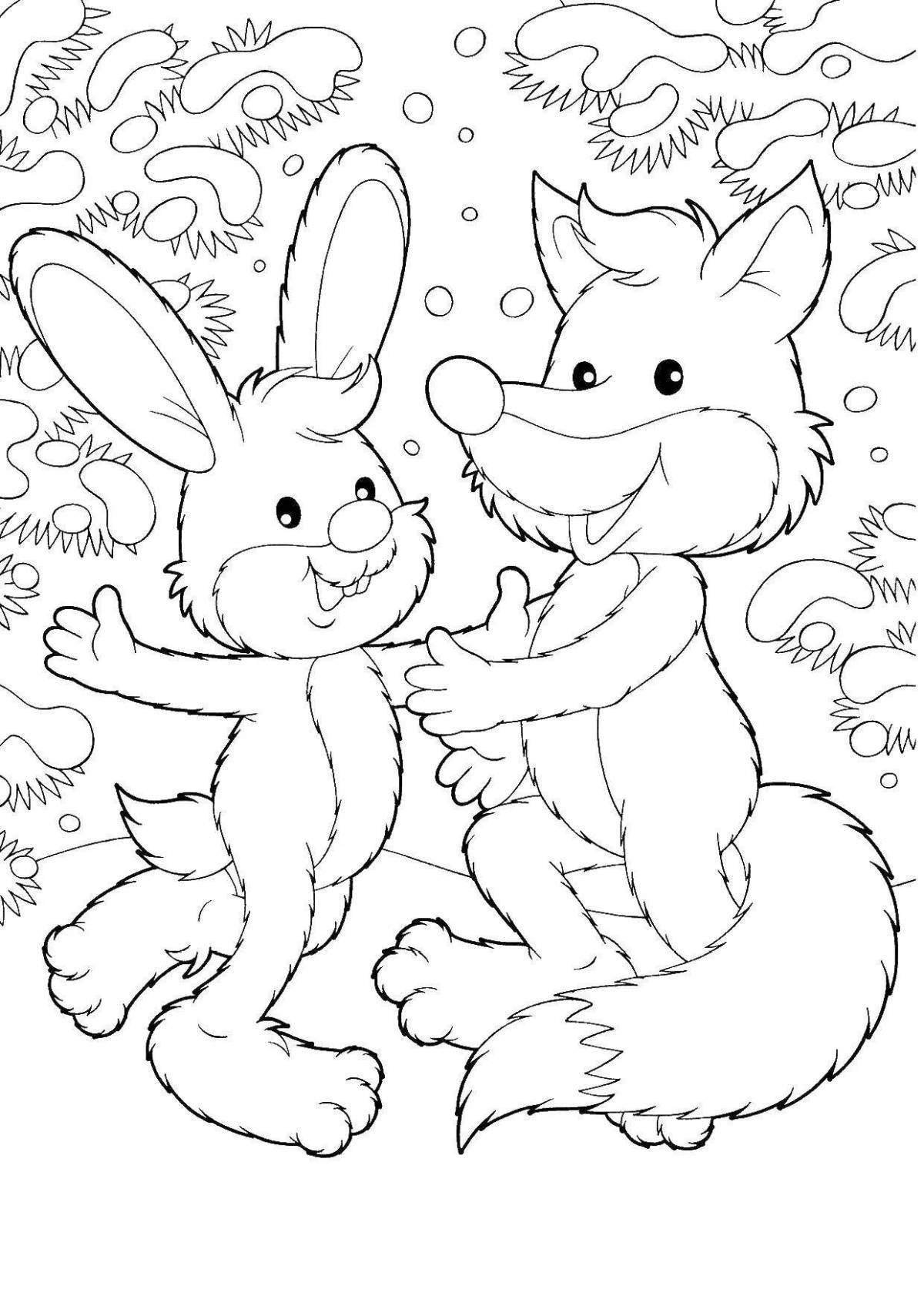 Раскраска сказочный заяц и дерево