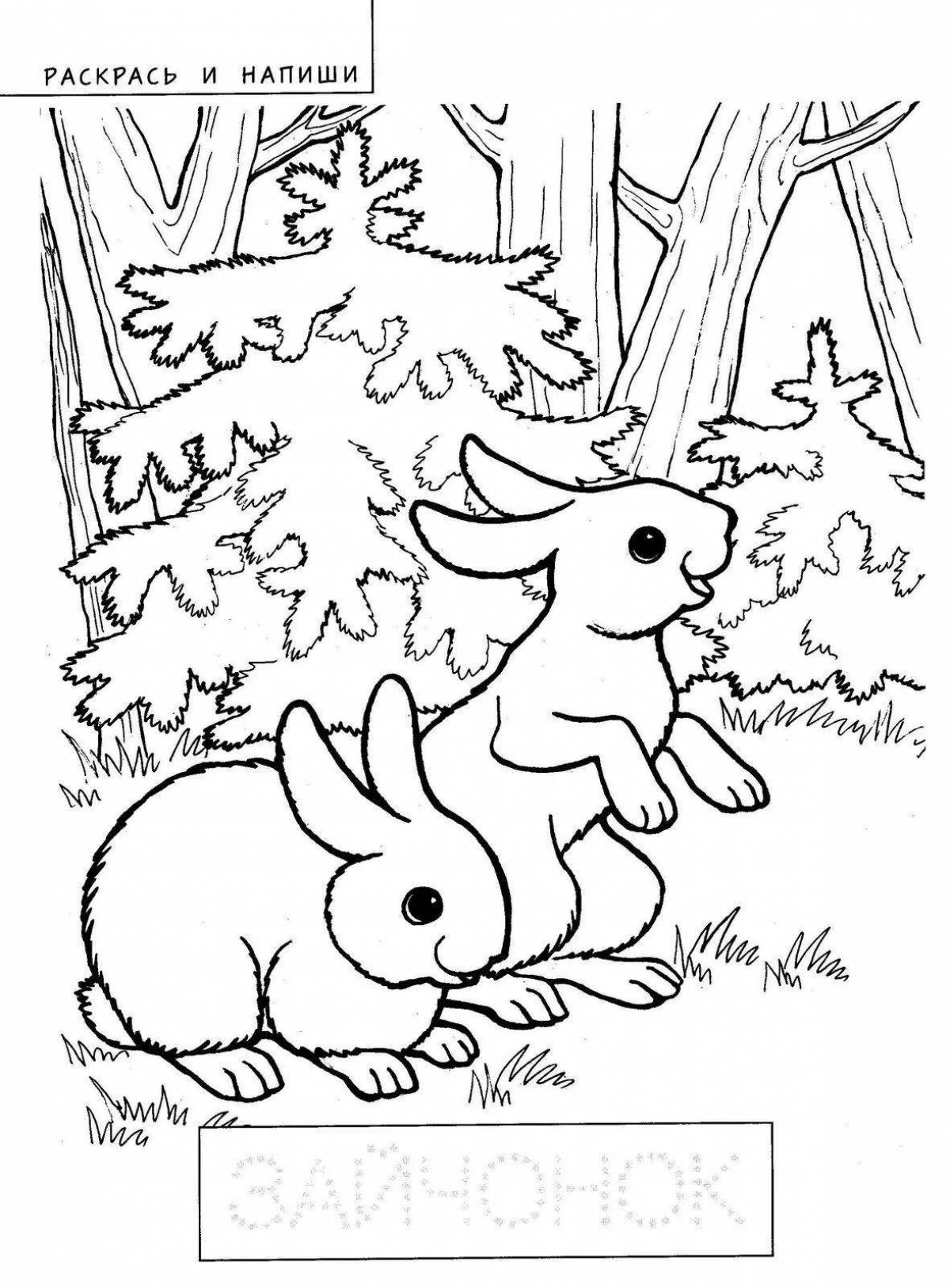 Rampant hare and tree coloring page