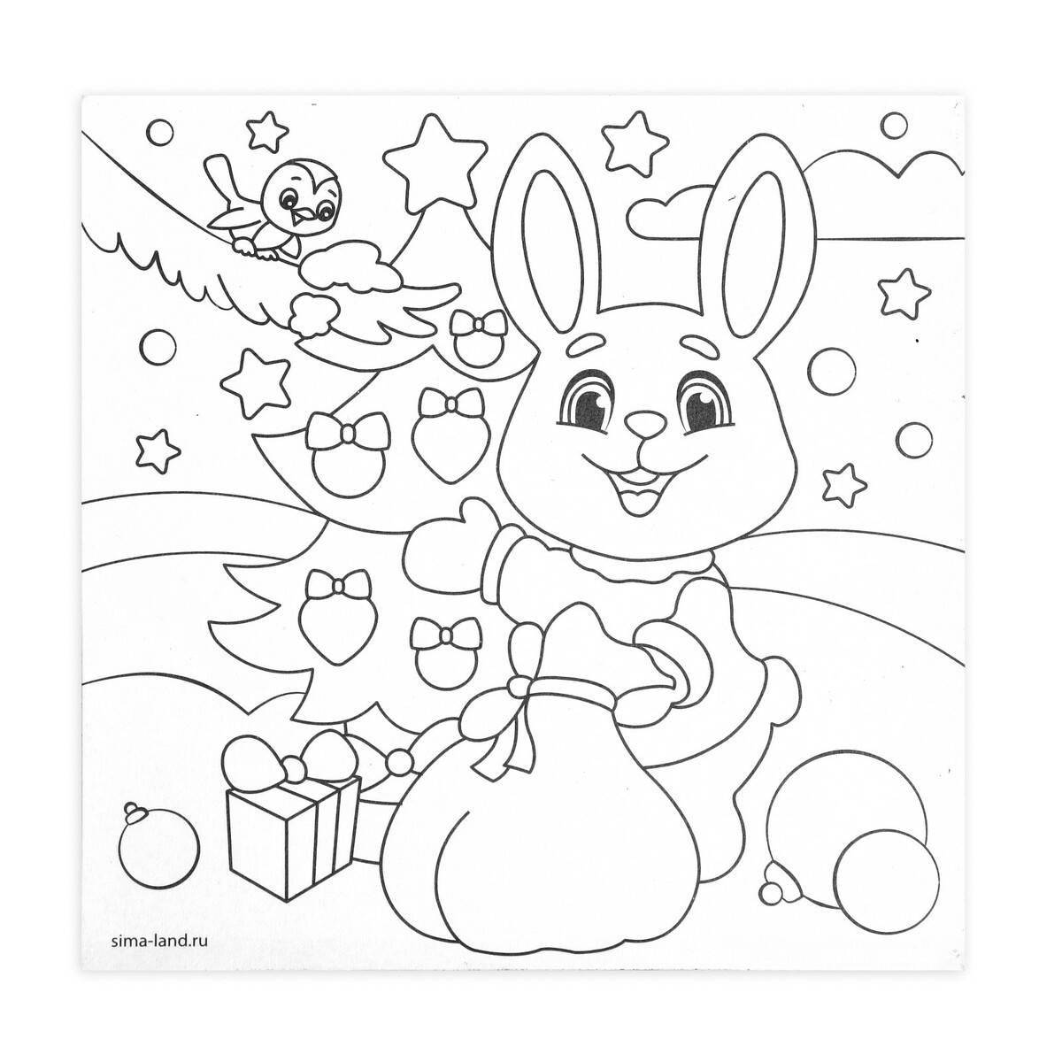 Coloring page elegant hare and tree