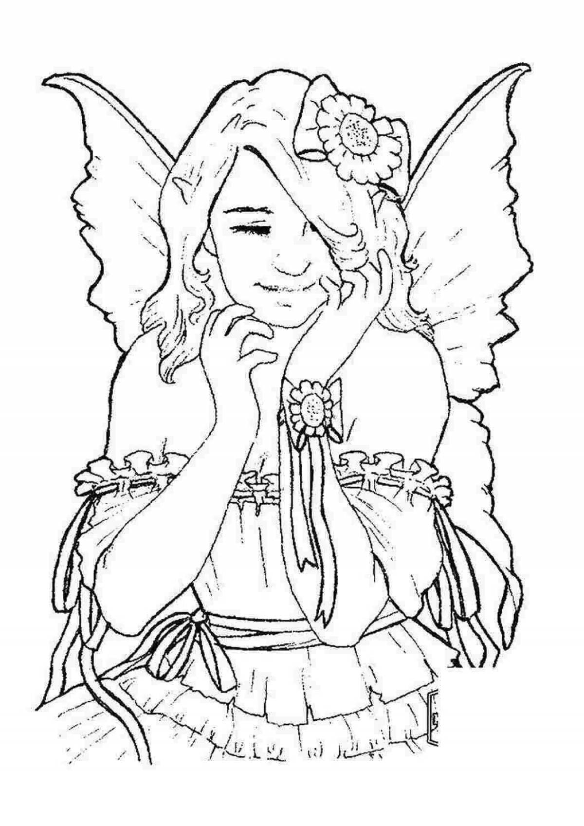 Amazing coloring book girl with wings