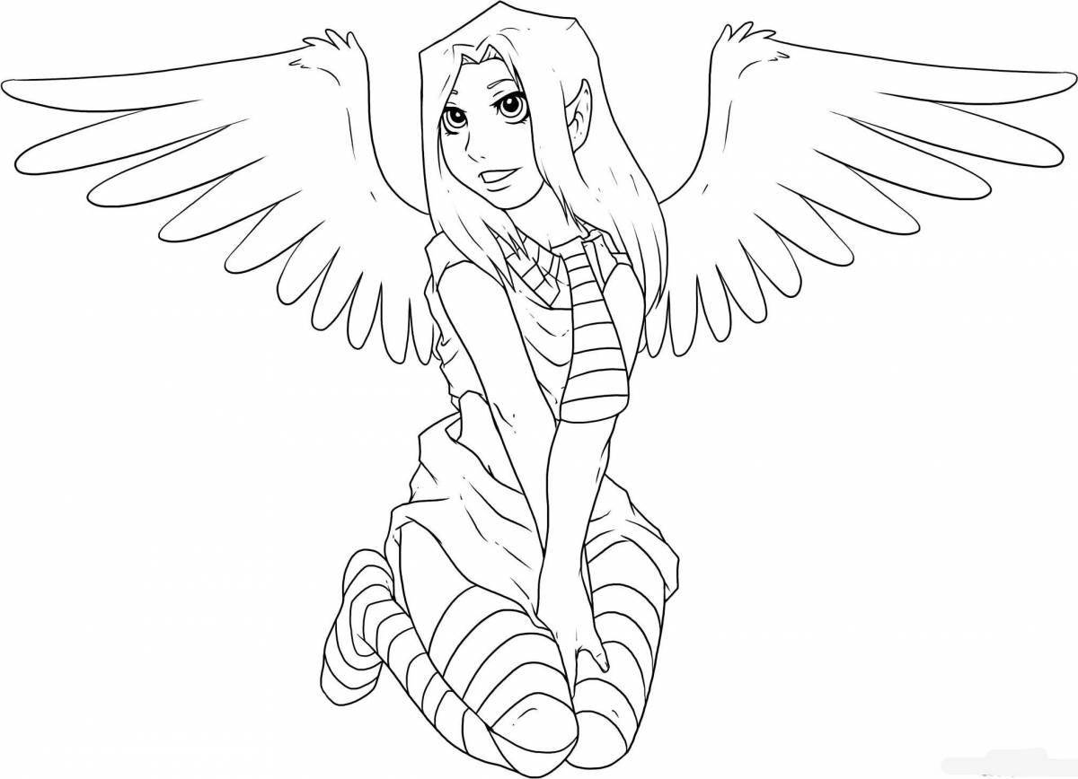Небесная раскраска девушка с крыльями