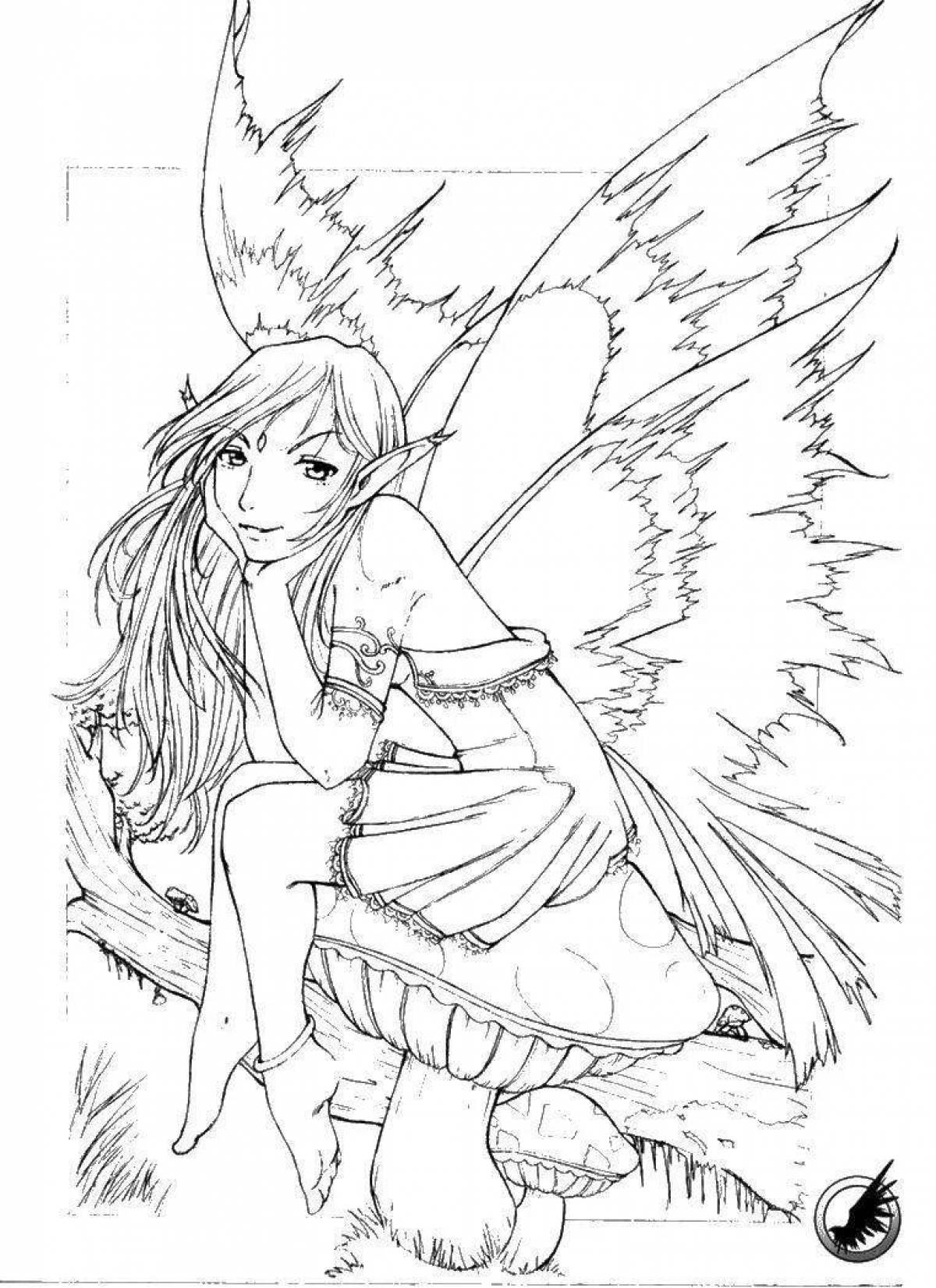 Изящная раскраска девушка с крыльями