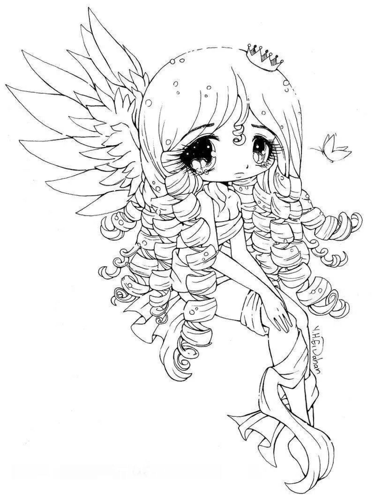 Delightful coloring girl with wings
