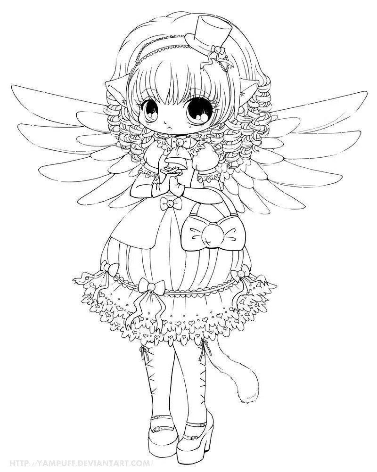 Bright coloring girl with wings