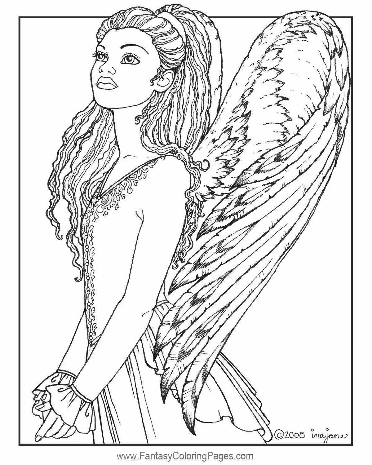 Blissful coloring girl with wings