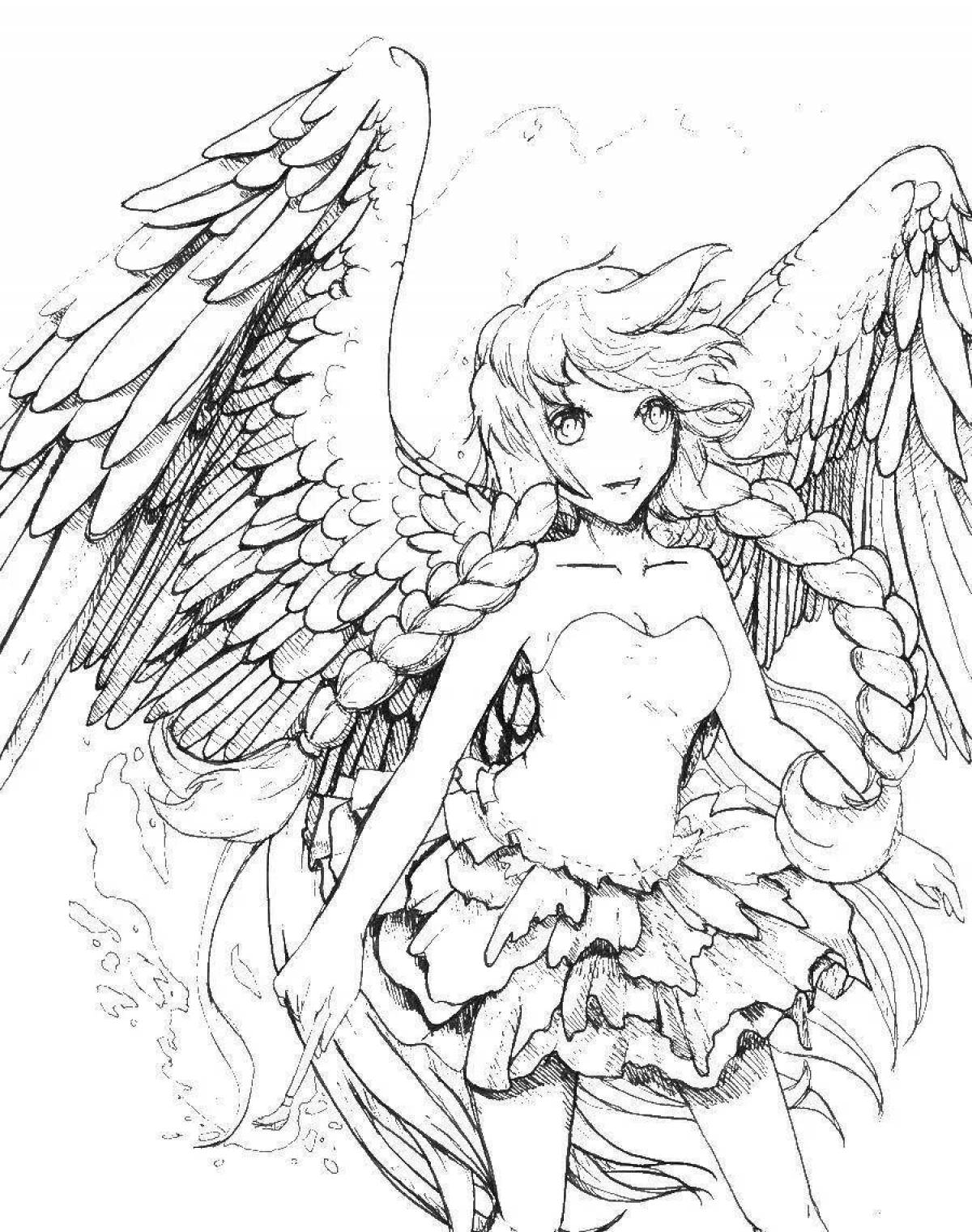 Coloring page exalted girl with wings