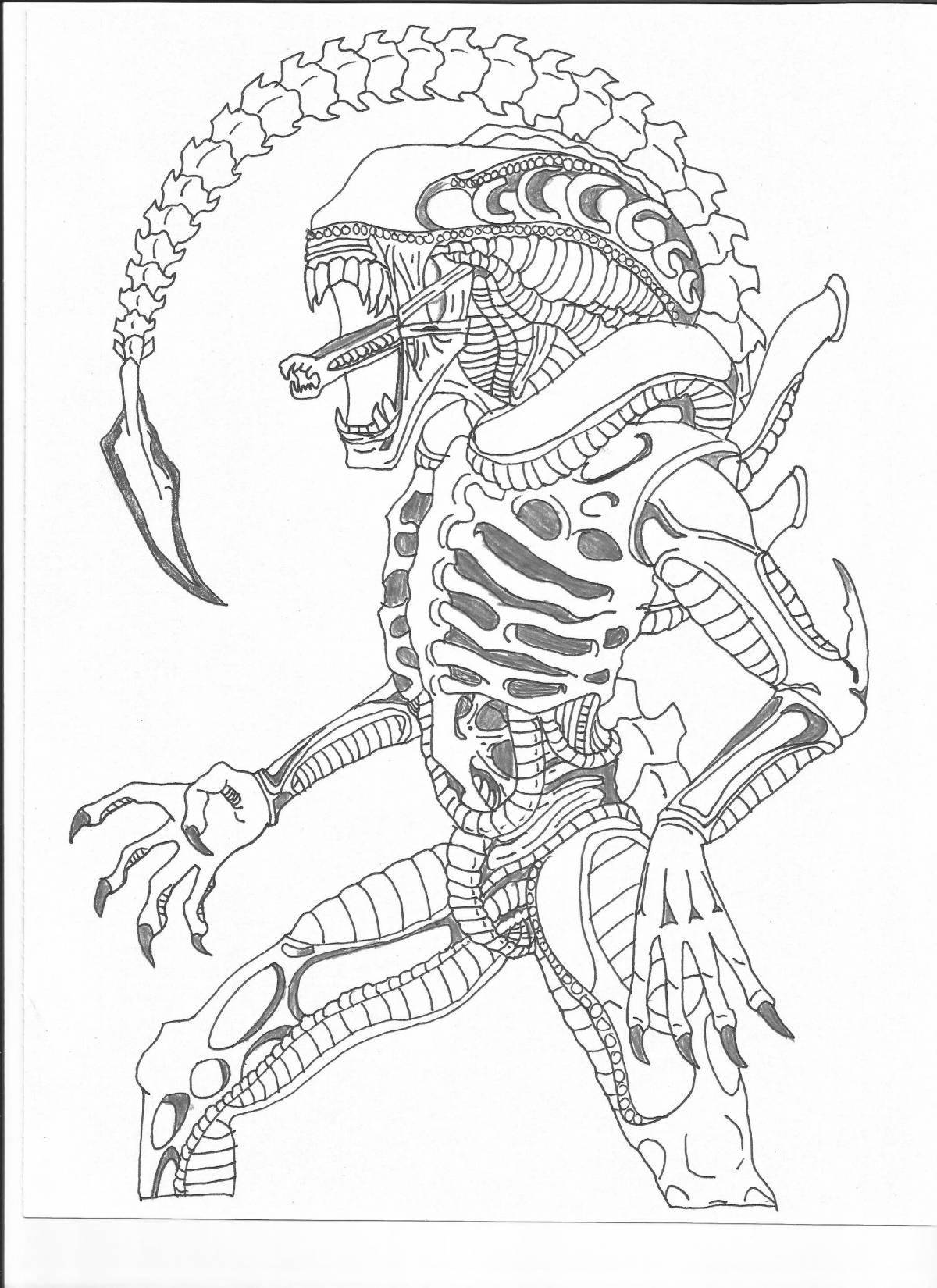 Coloring mystical alien and predator