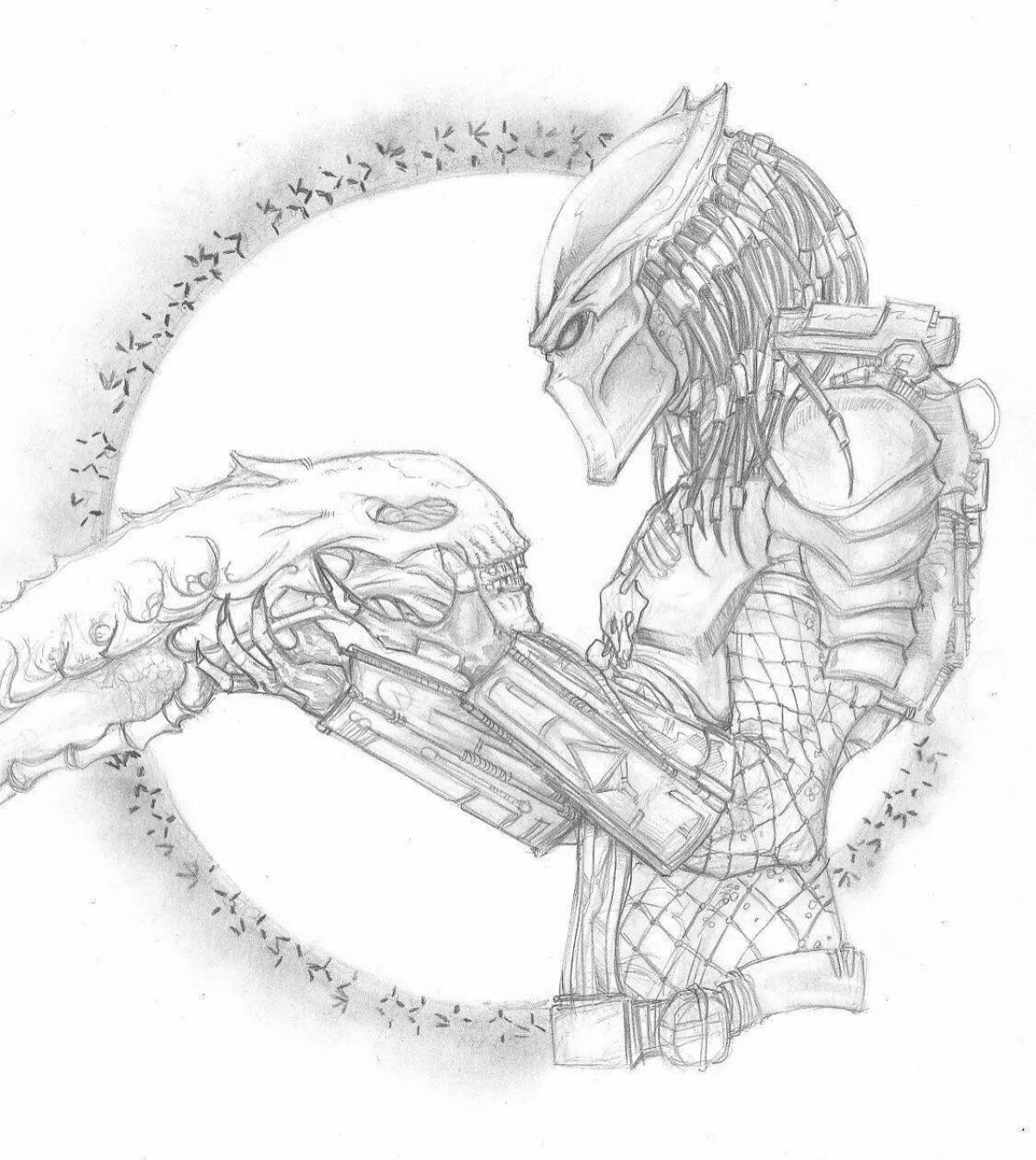 Exciting alien and predator coloring page