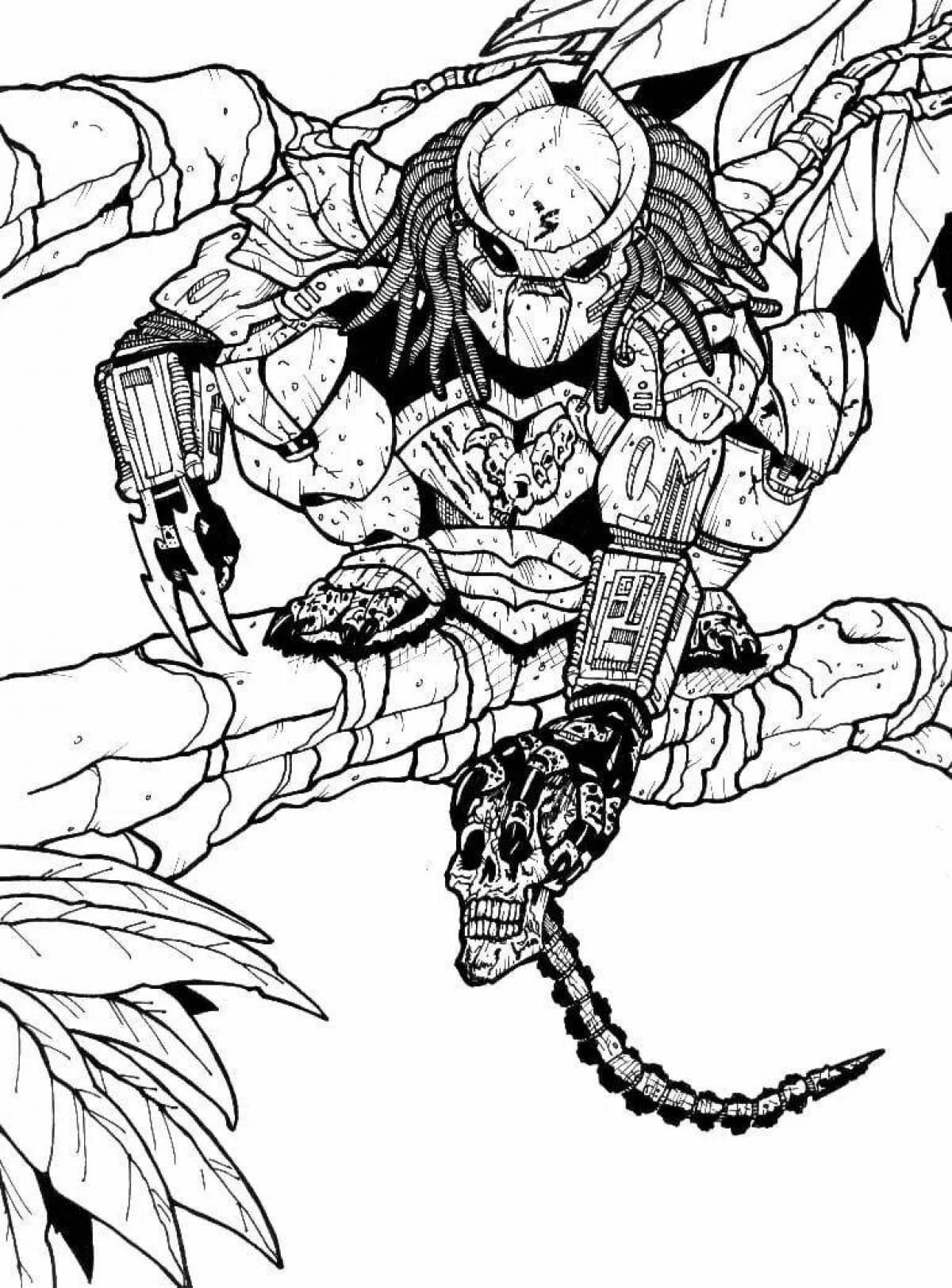 Coloring page adventurous alien and predator