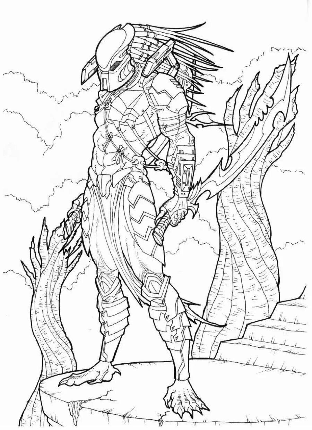Detailed coloring page alien and predator