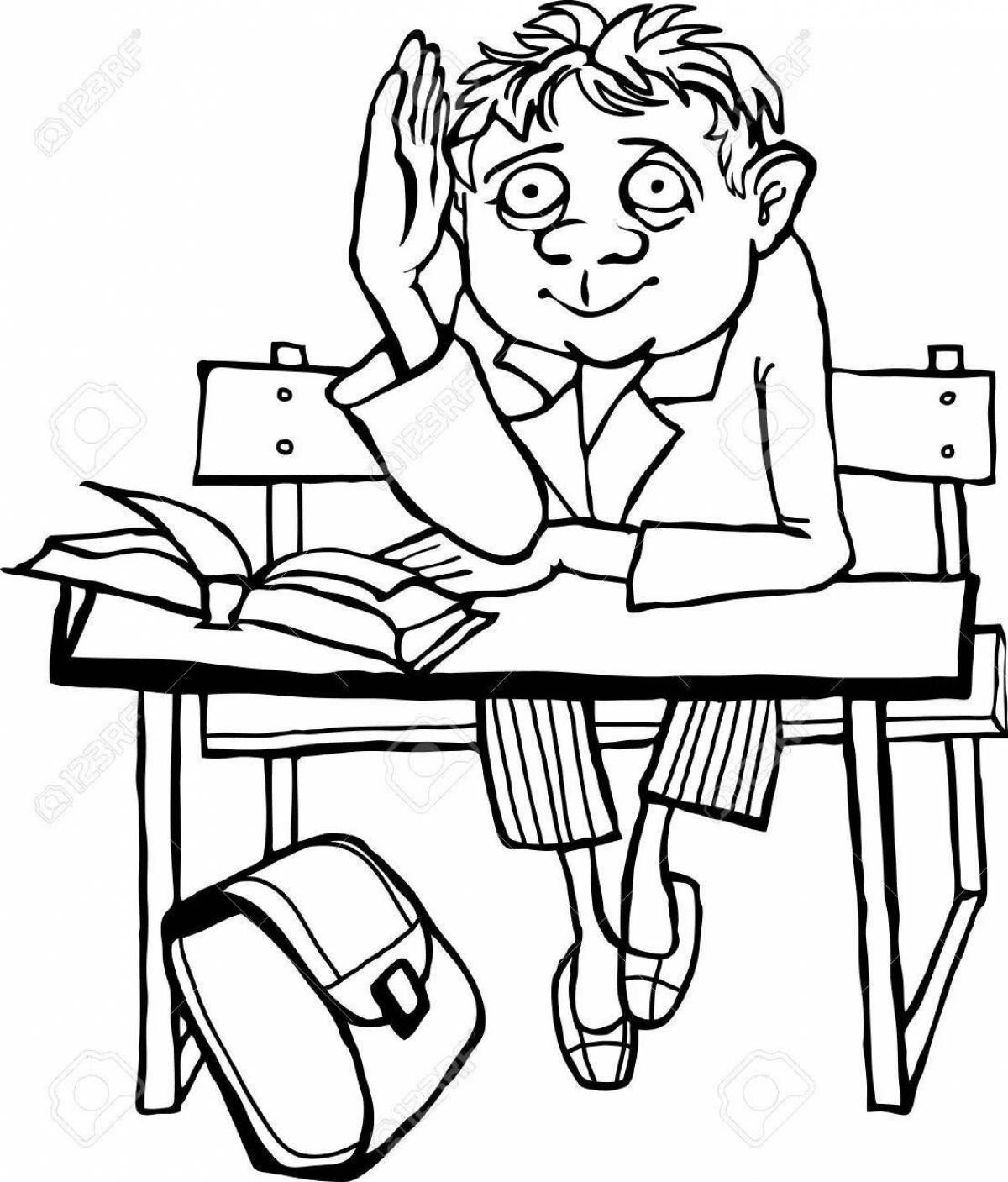 A busy student at a desk